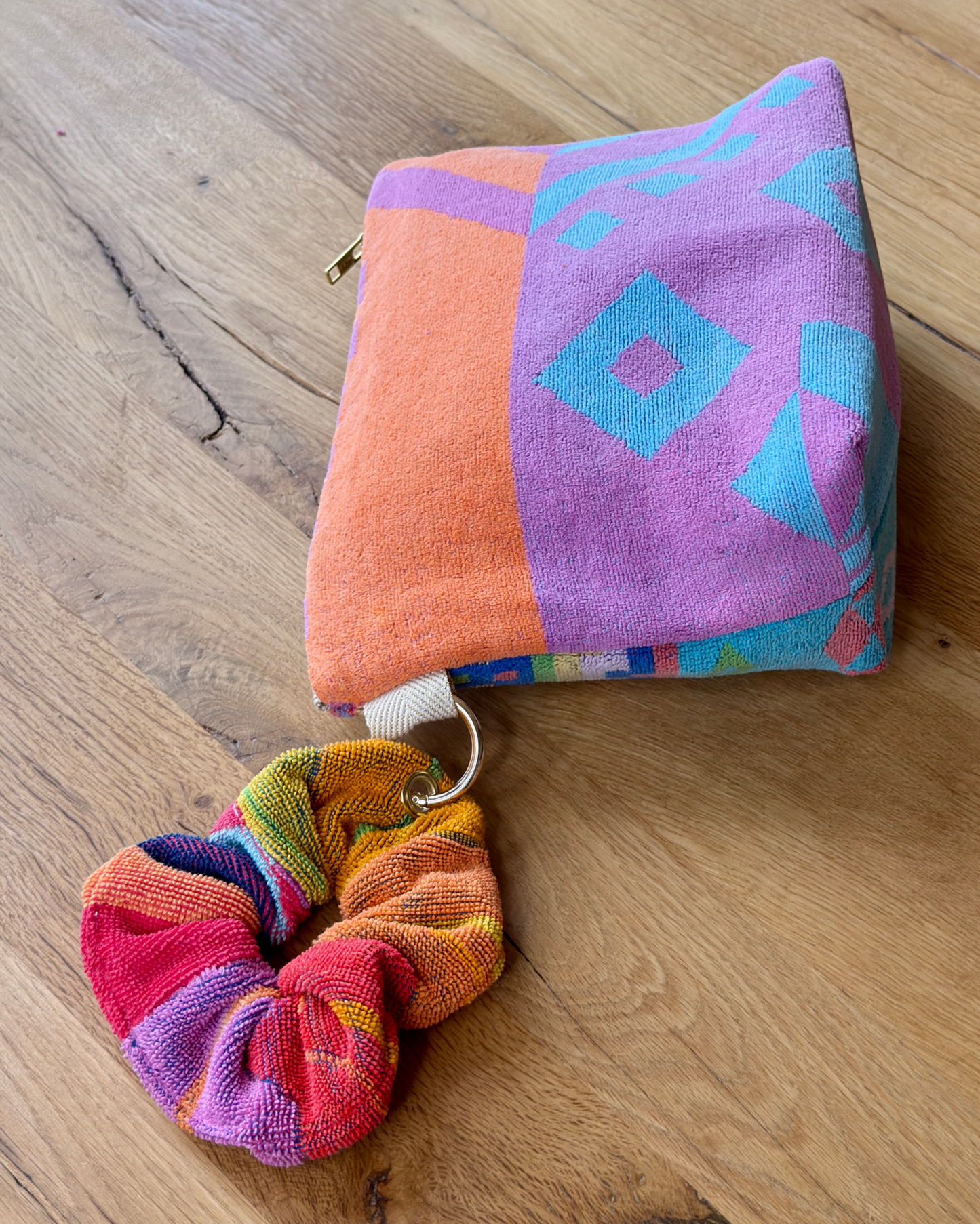 Repurposed Towel Beach Clutch “Sunset Wave” — handmade by Kspek from upcycled vintage textiles, view 3
