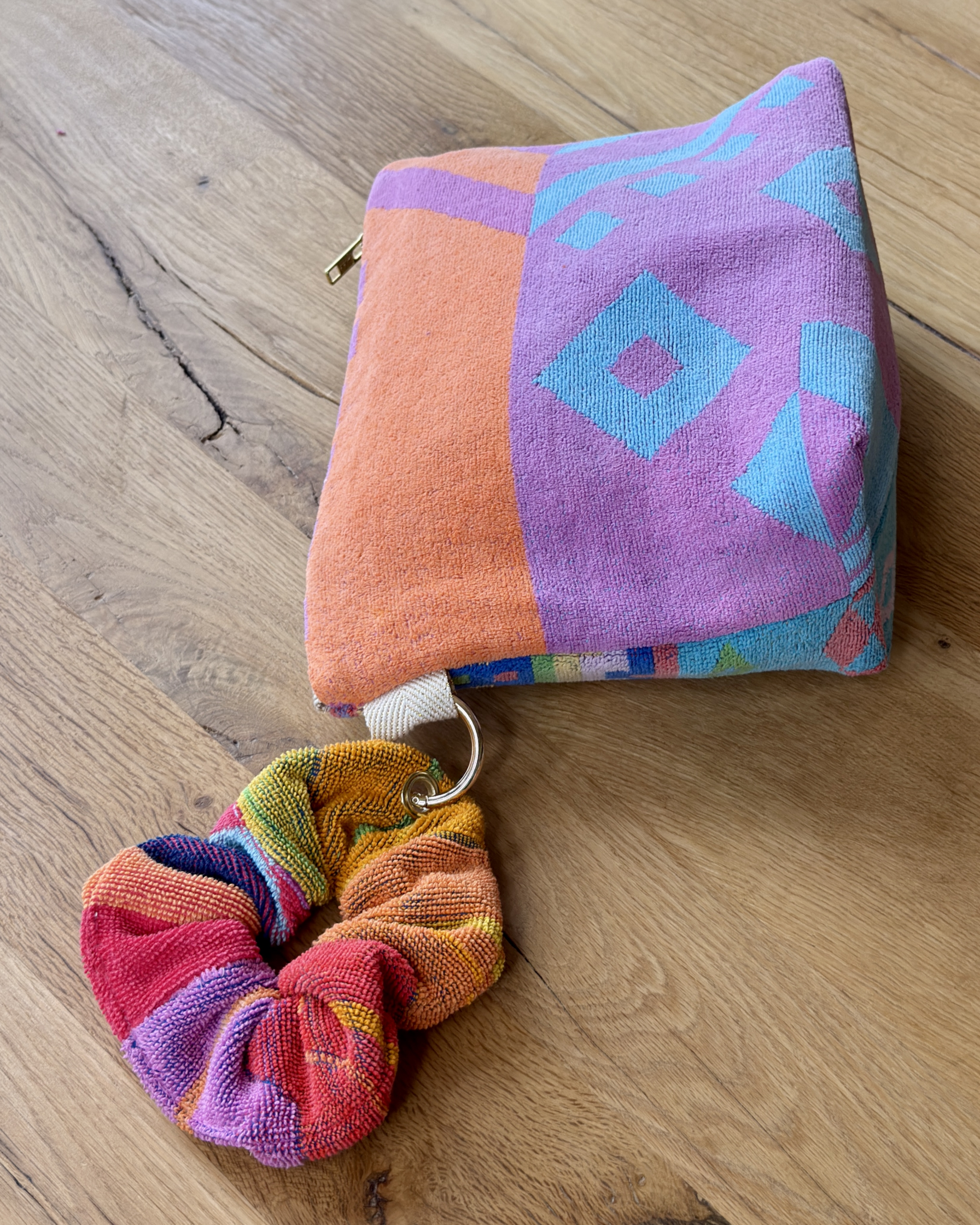 Repurposed Towel Beach Clutch “Sunset Wave” — handmade by Kspek from upcycled vintage textiles, view 3