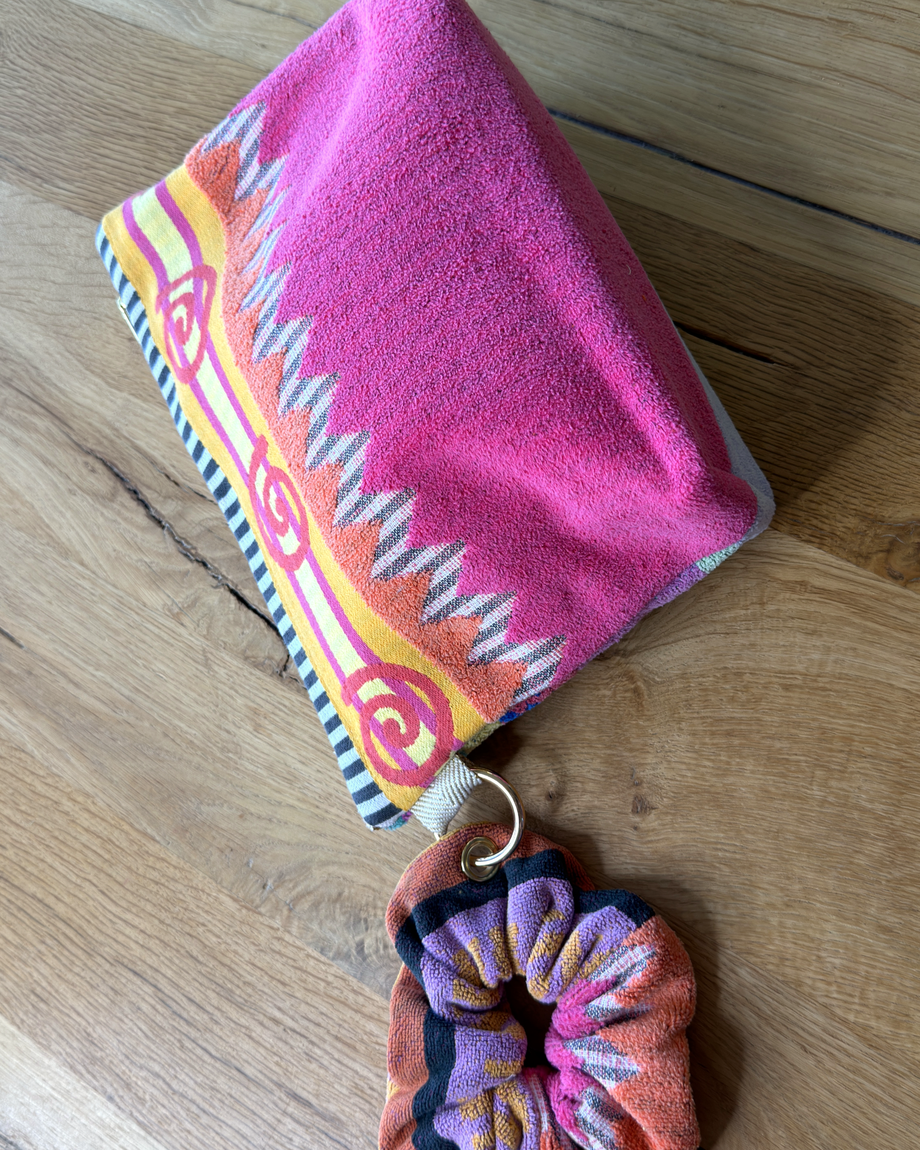 Repurposed Towel Beach Clutch “Coastal Dreamscape” — handmade by Kspek from upcycled vintage textiles, view 5
