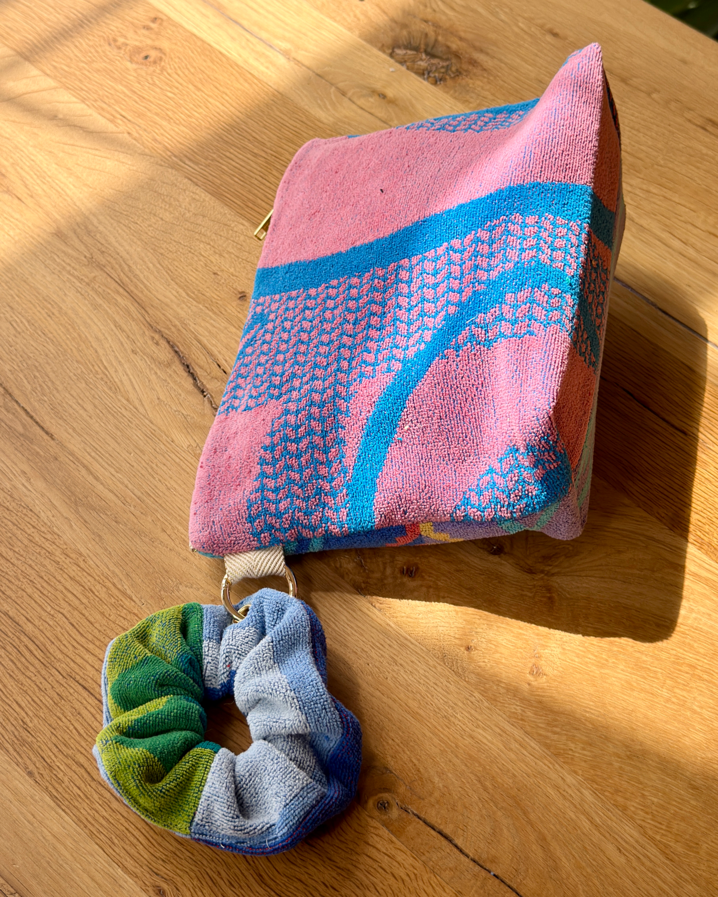 Repurposed Towel Beach Clutch “Sunset Waves” — handmade by Kspek from upcycled vintage textiles, view 3