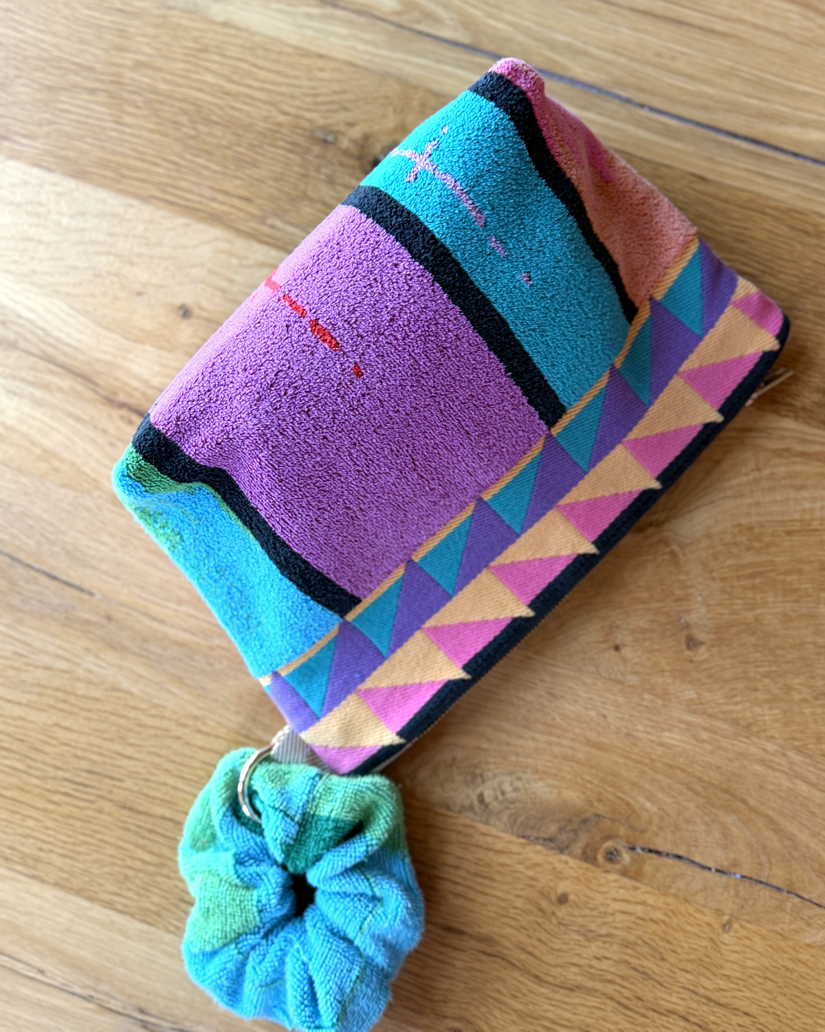 Repurposed Towel Beach Clutch “Desert Wave” — handmade by Kspek from upcycled vintage textiles, view 6