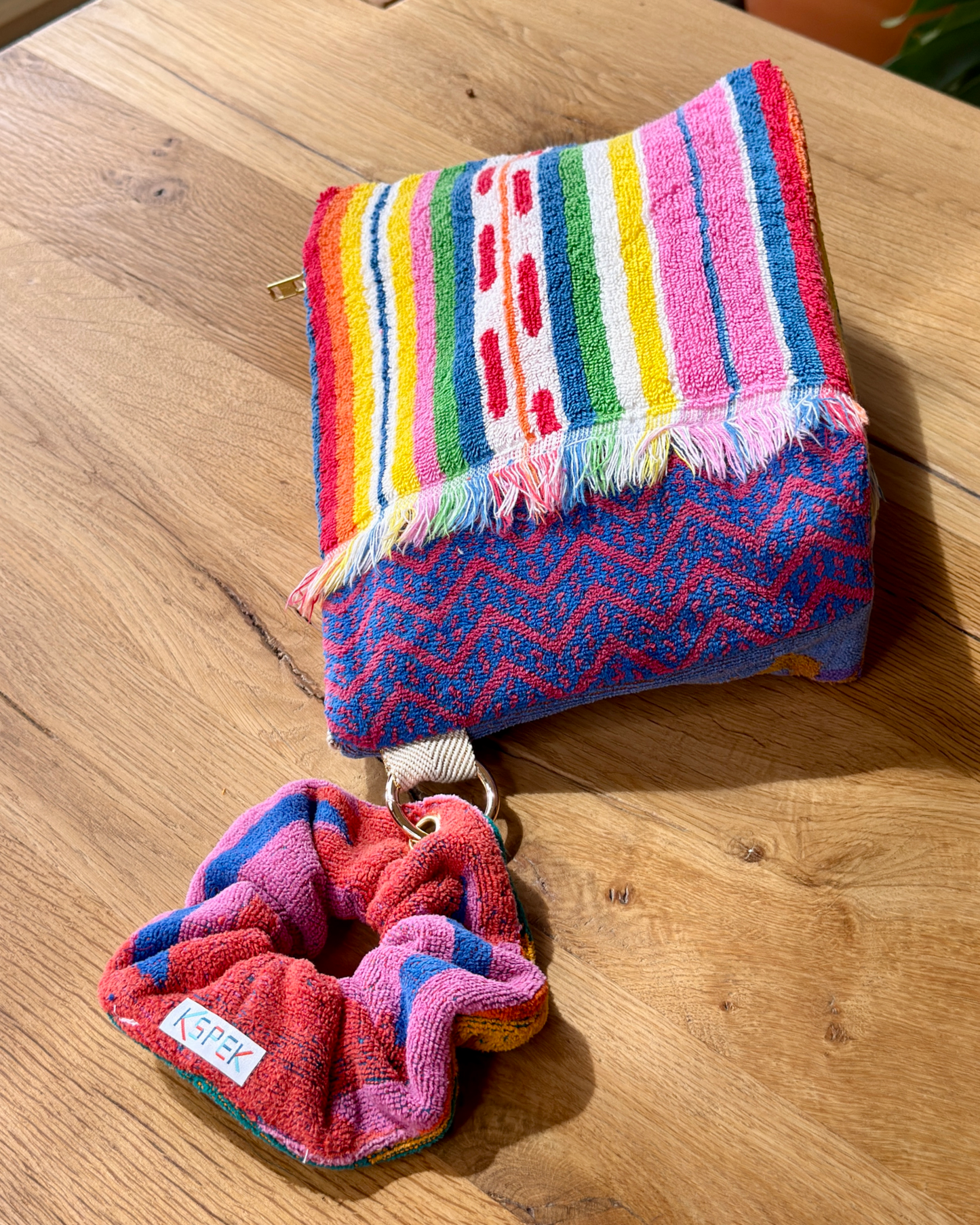 Repurposed Towel Beach Clutch “Sunny Escape” — handmade by Kspek from upcycled vintage textiles, view 3
