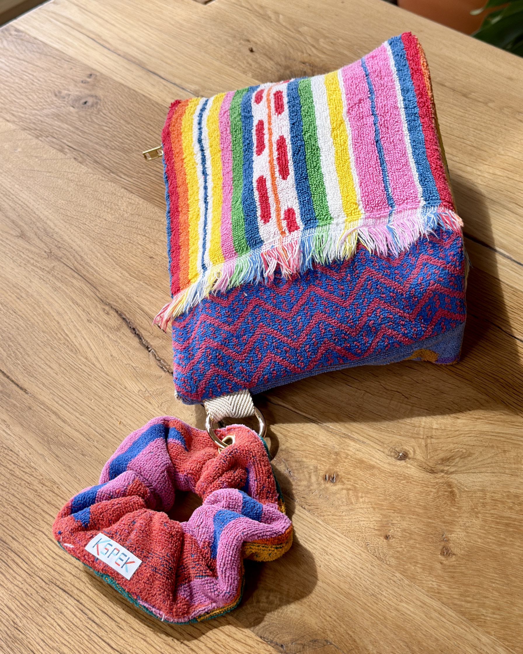 Repurposed Towel Beach Clutch “Sunny Escape” — handmade by Kspek from upcycled vintage textiles, view 3