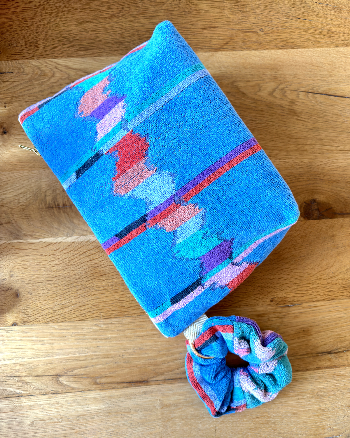 Repurposed Towel Beach Clutch “Tidal Vibes” — handmade by Kspek from upcycled vintage textiles, view 5