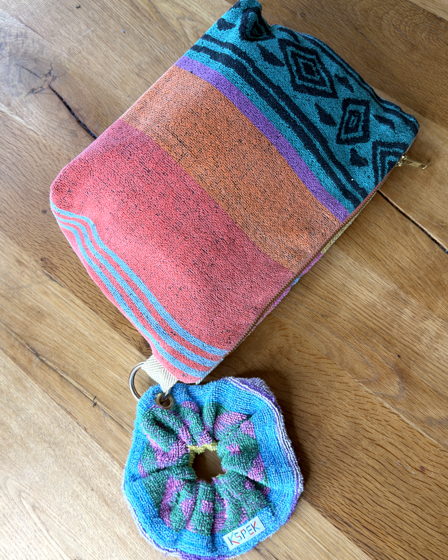Repurposed Towel Beach Clutch “Coastal Vibe” — handmade by Kspek from upcycled vintage textiles, view 6
