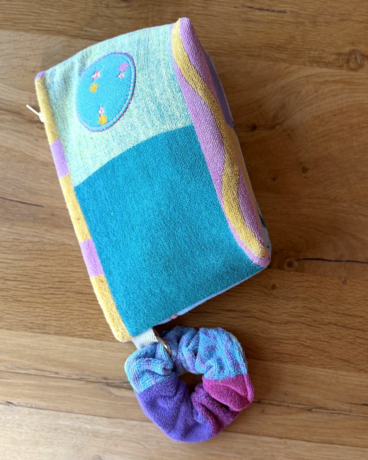 Repurposed Towel Beach Clutch “Coastal Horizon” — handmade by Kspek from upcycled vintage textiles, view 6