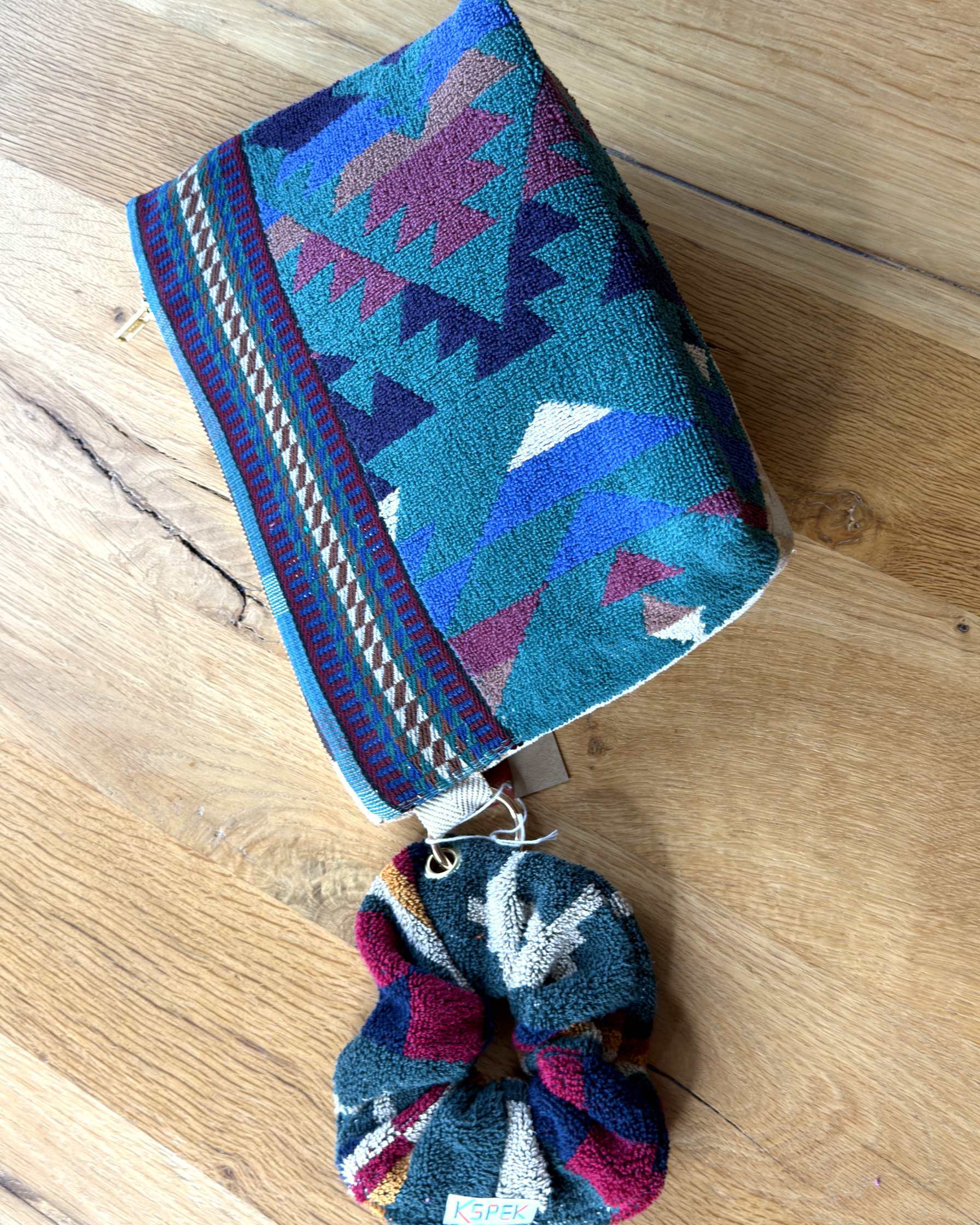 Repurposed Towel Beach Clutch “Southwest Escape” — handmade by Kspek from upcycled vintage textiles, view 5