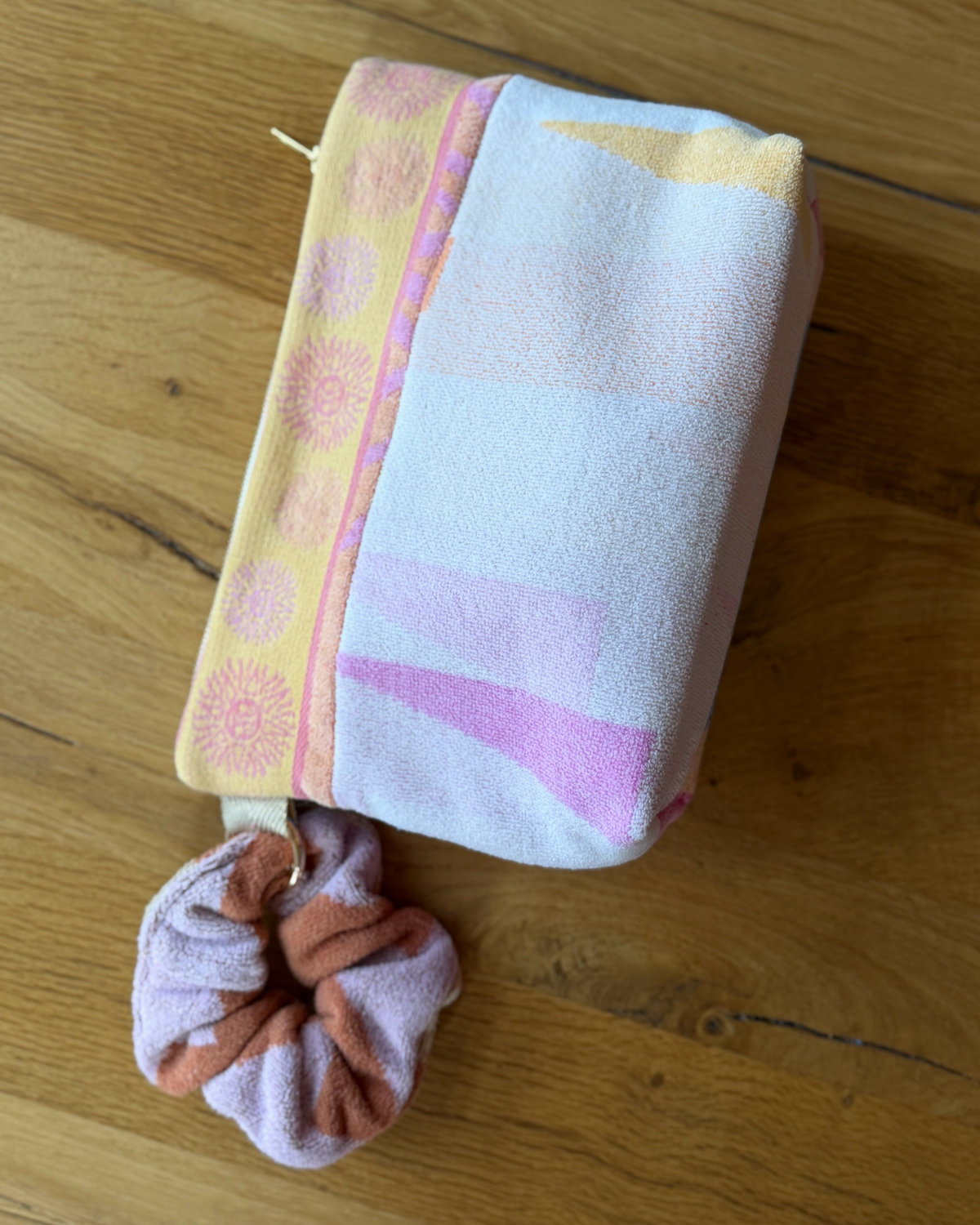 Repurposed Towel Beach Clutch “Sunset Vista” — handmade by Kspek from upcycled vintage textiles, view 5
