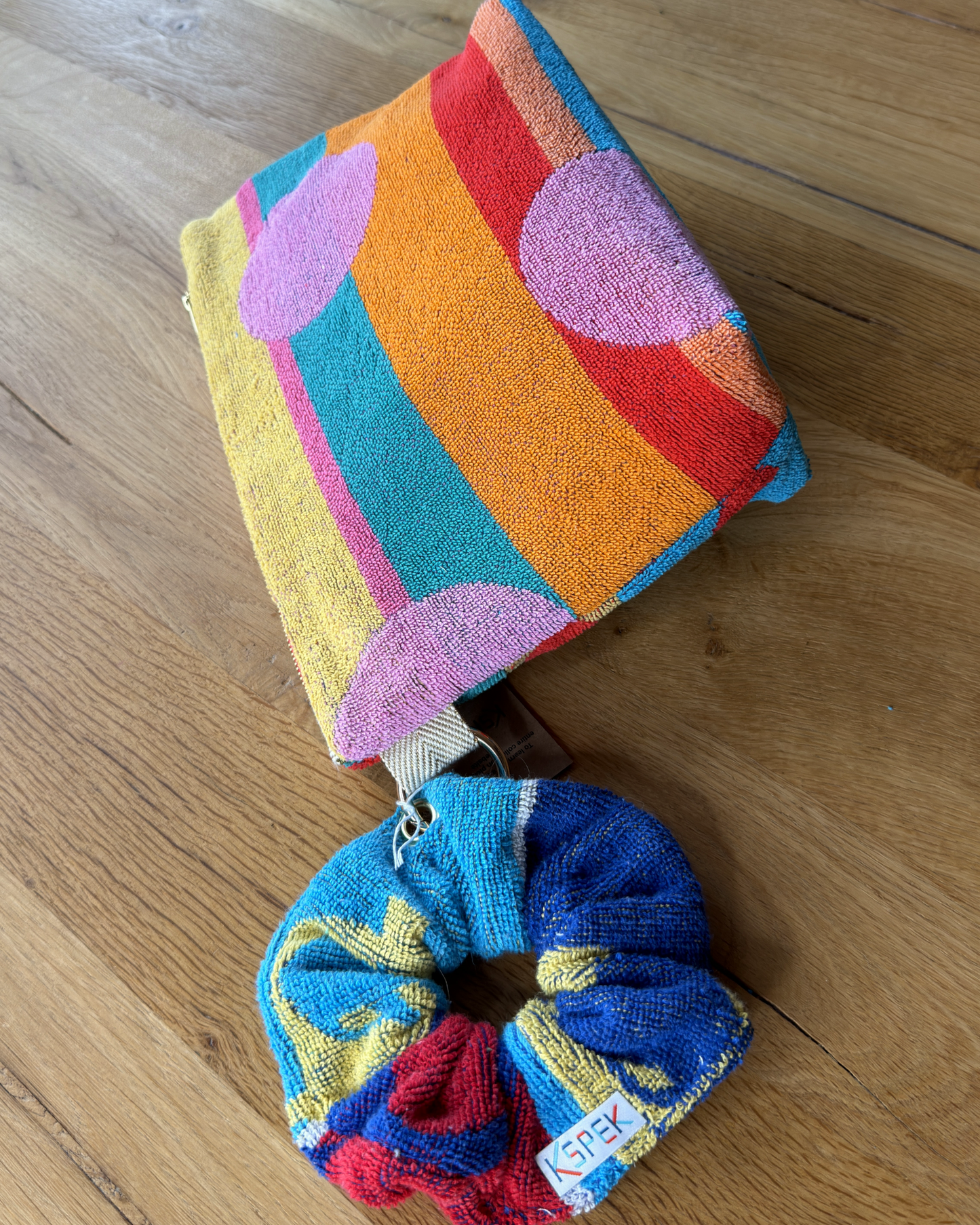 Repurposed Towel Beach Clutch “Sunset Splash” — handmade by Kspek from upcycled vintage textiles, view 5