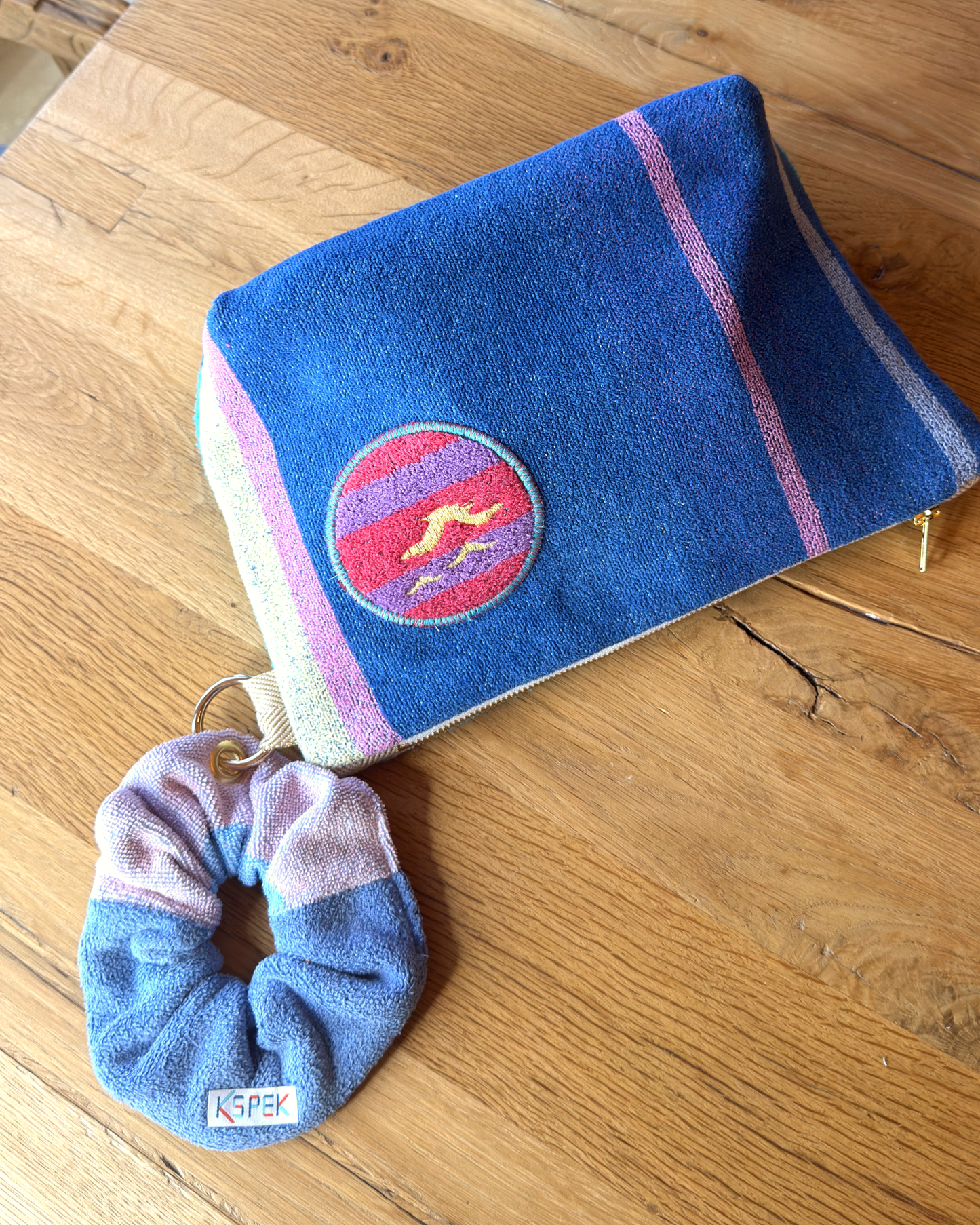 Repurposed Towel Beach Clutch “Tide Horizon” — handmade by Kspek from upcycled vintage textiles, view 6