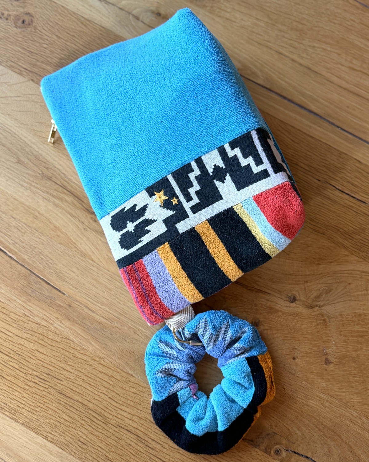 Repurposed Towel Beach Clutch “Sunset Horizon” — handmade by Kspek from upcycled vintage textiles, view 5