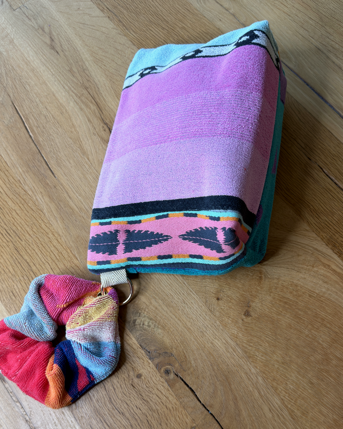 Repurposed Towel Beach Clutch “Retro Beach Vibes” — handmade by Kspek from upcycled vintage textiles, view 5
