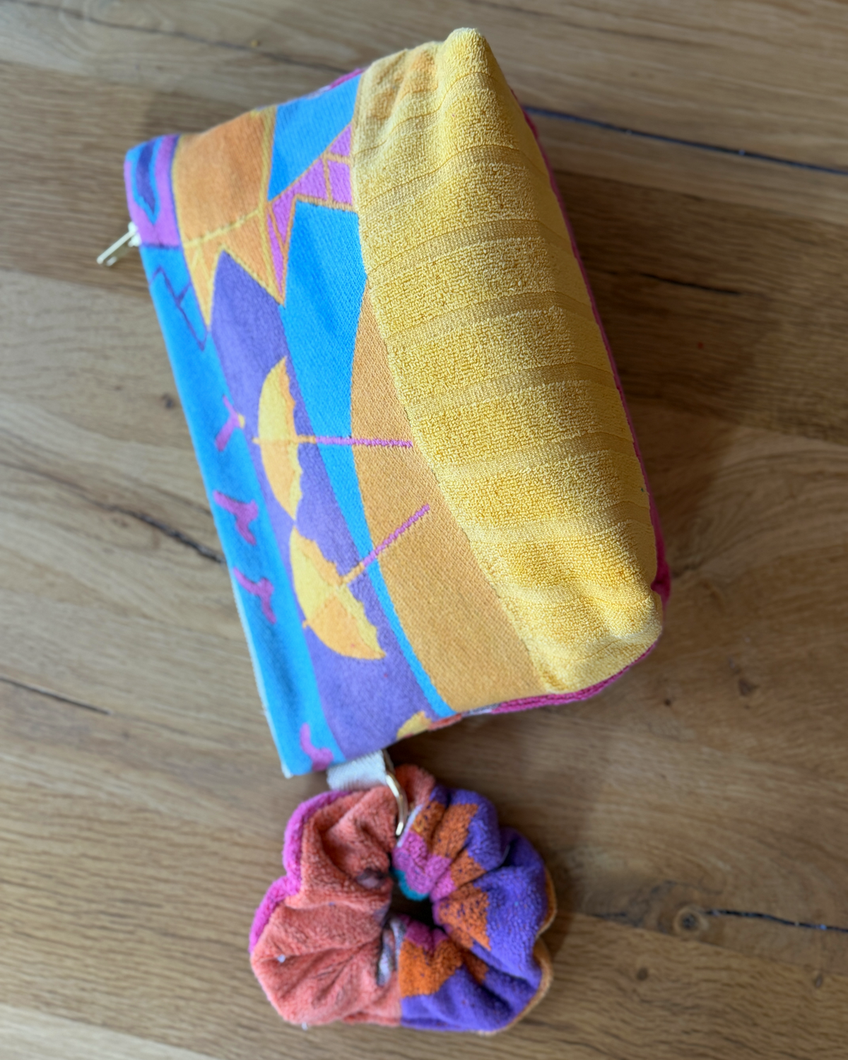 Repurposed Towel Beach Clutch “Tide Horizon” — handmade by Kspek from upcycled vintage textiles, view 5