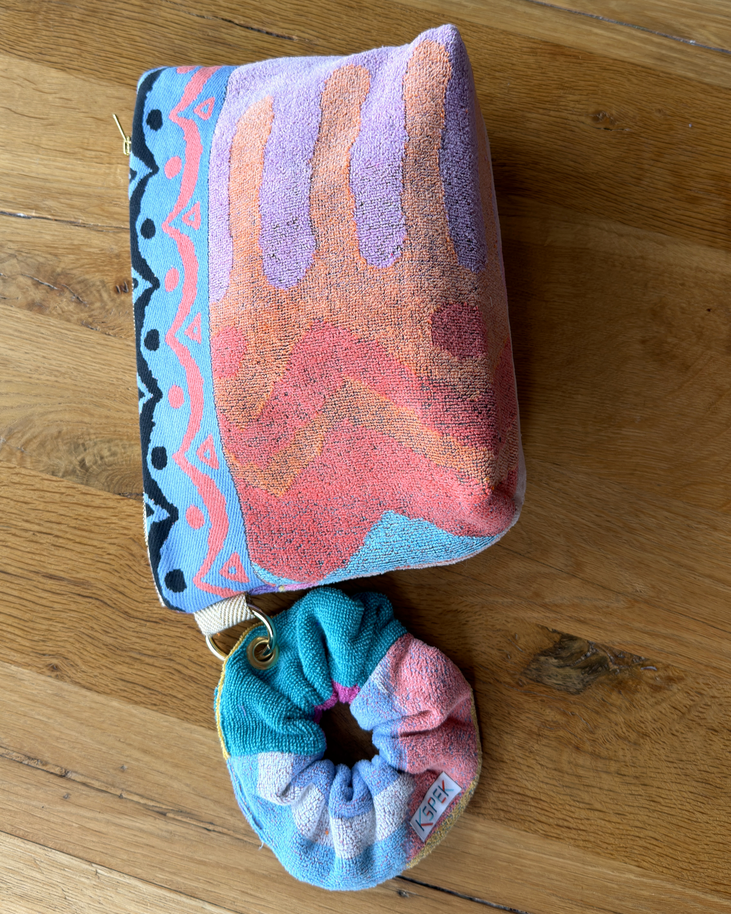 Repurposed Towel Beach Clutch “Desert Horizon” — handmade by Kspek from upcycled vintage textiles, view 5