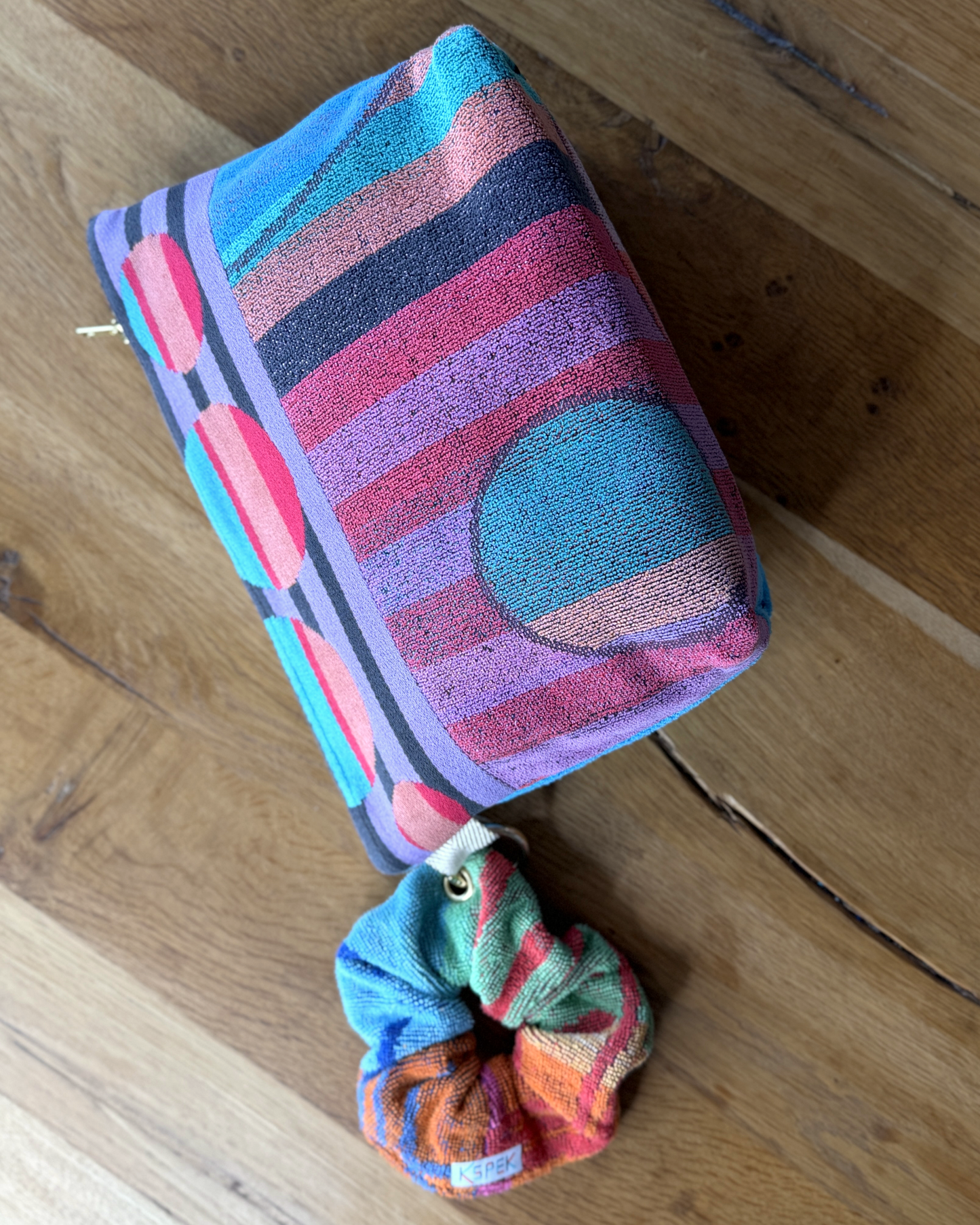 Repurposed Towel Beach Clutch “Coastal Groove” — handmade by Kspek from upcycled vintage textiles, view 5