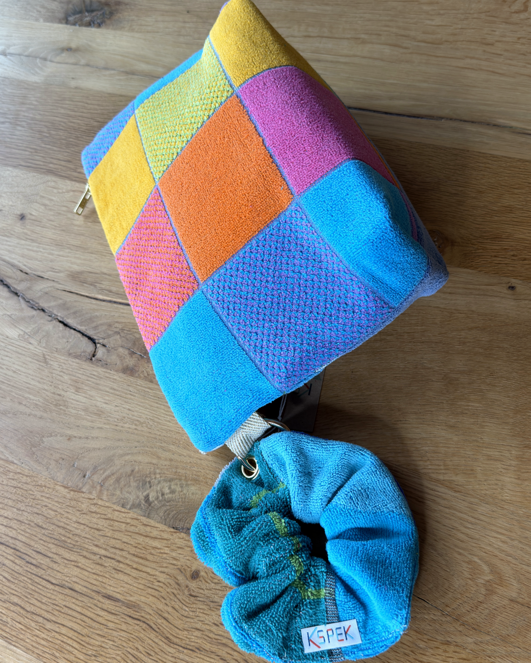 Repurposed Towel Beach Clutch “Retro Beach Vibe” — handmade by Kspek from upcycled vintage textiles, view 5