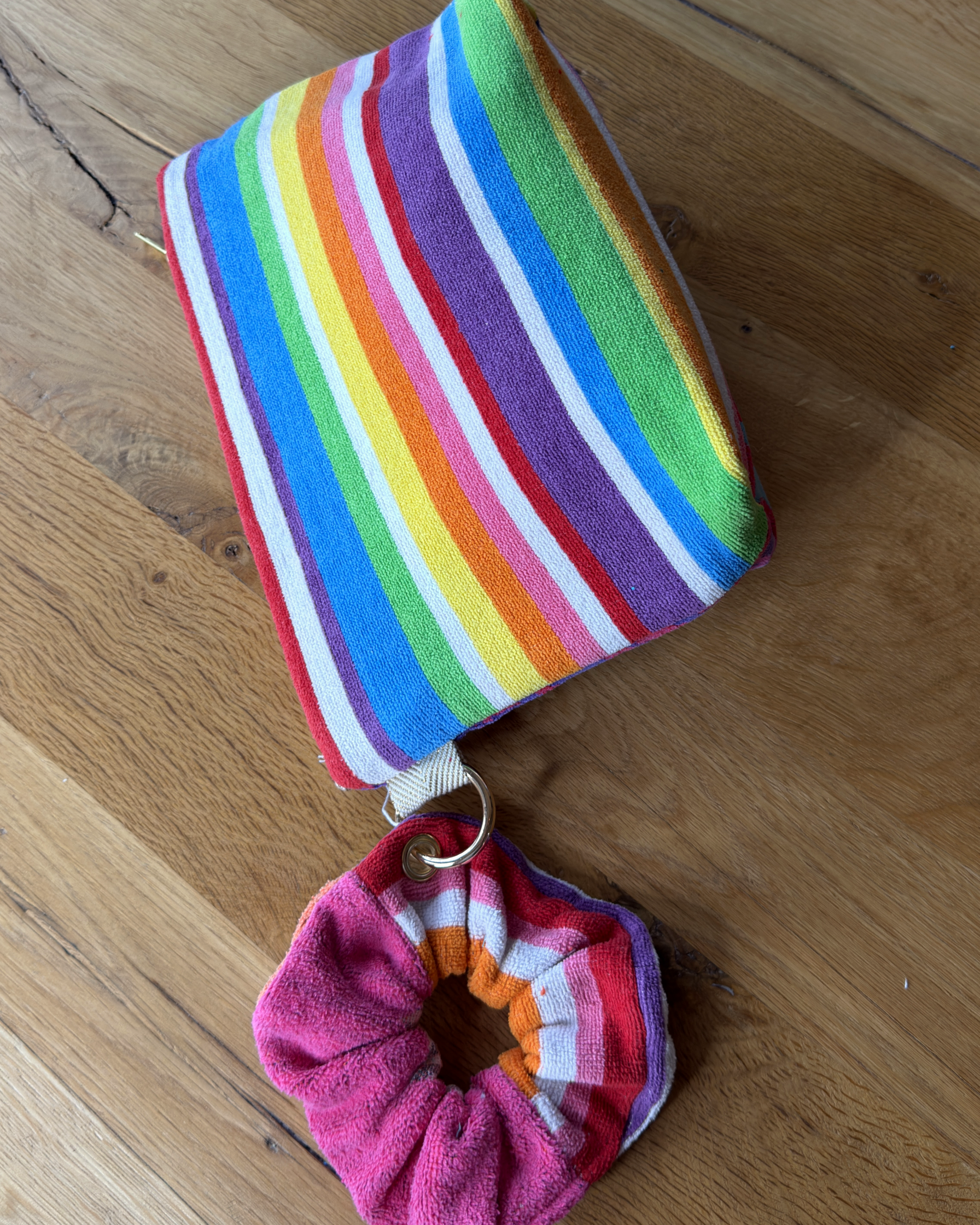 Repurposed Towel Beach Clutch “In Living Color” — handmade by Kspek from upcycled vintage textiles, view 5