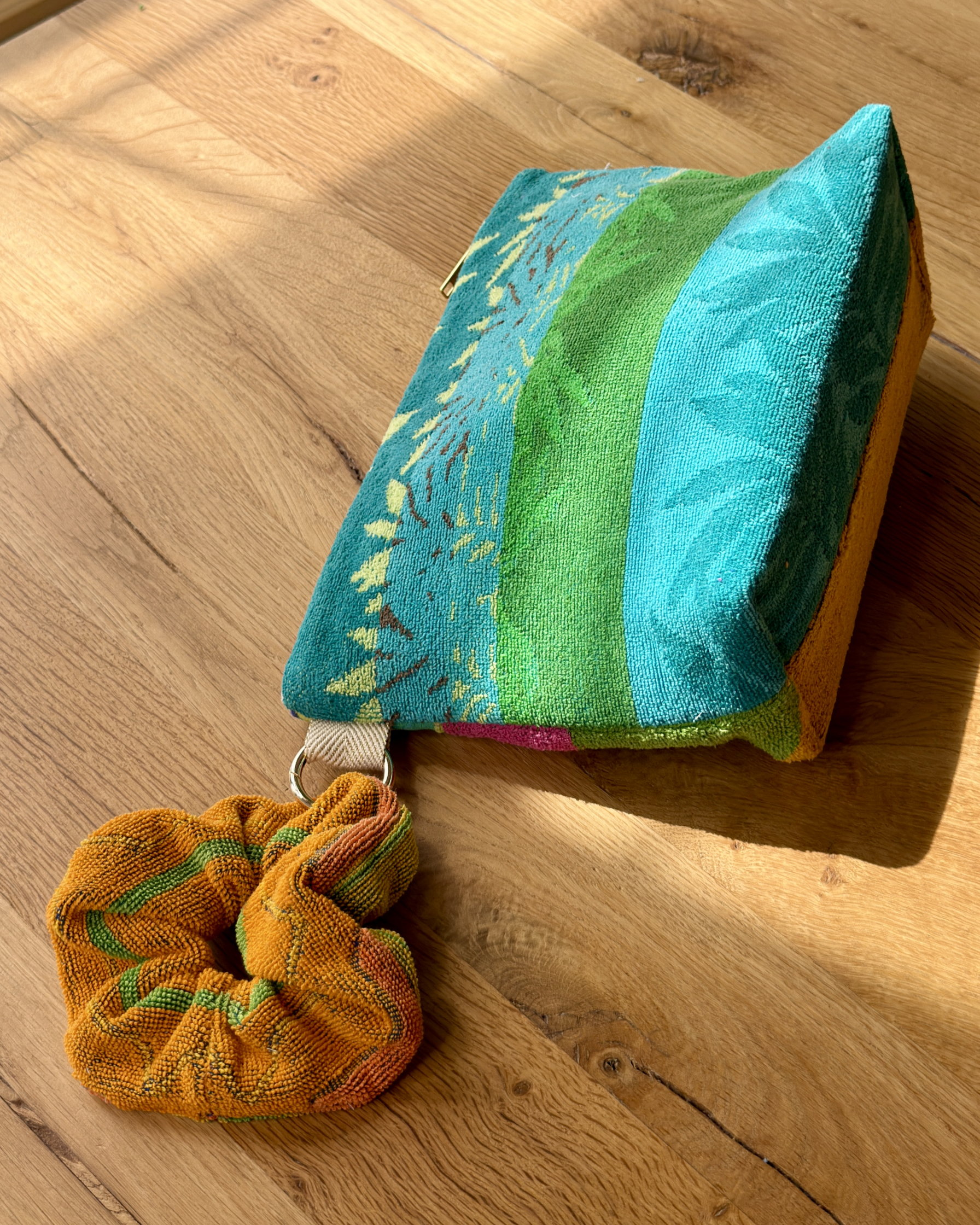 Repurposed Towel Beach Clutch “Coastal Groove” — handmade by Kspek from upcycled vintage textiles, view 3