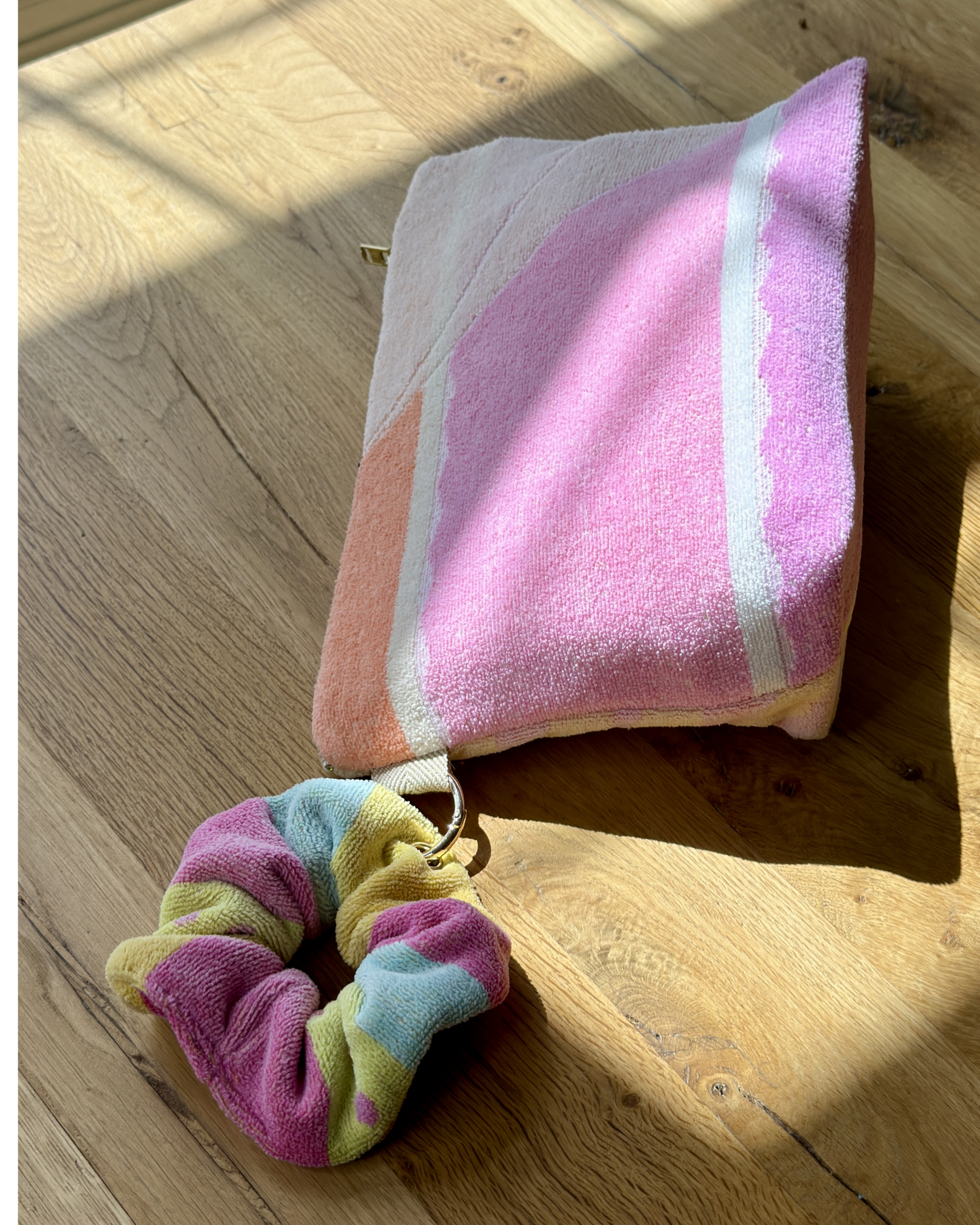 Repurposed Towel Beach Clutch “Sunset Shores” — handmade by Kspek from upcycled vintage textiles, view 3