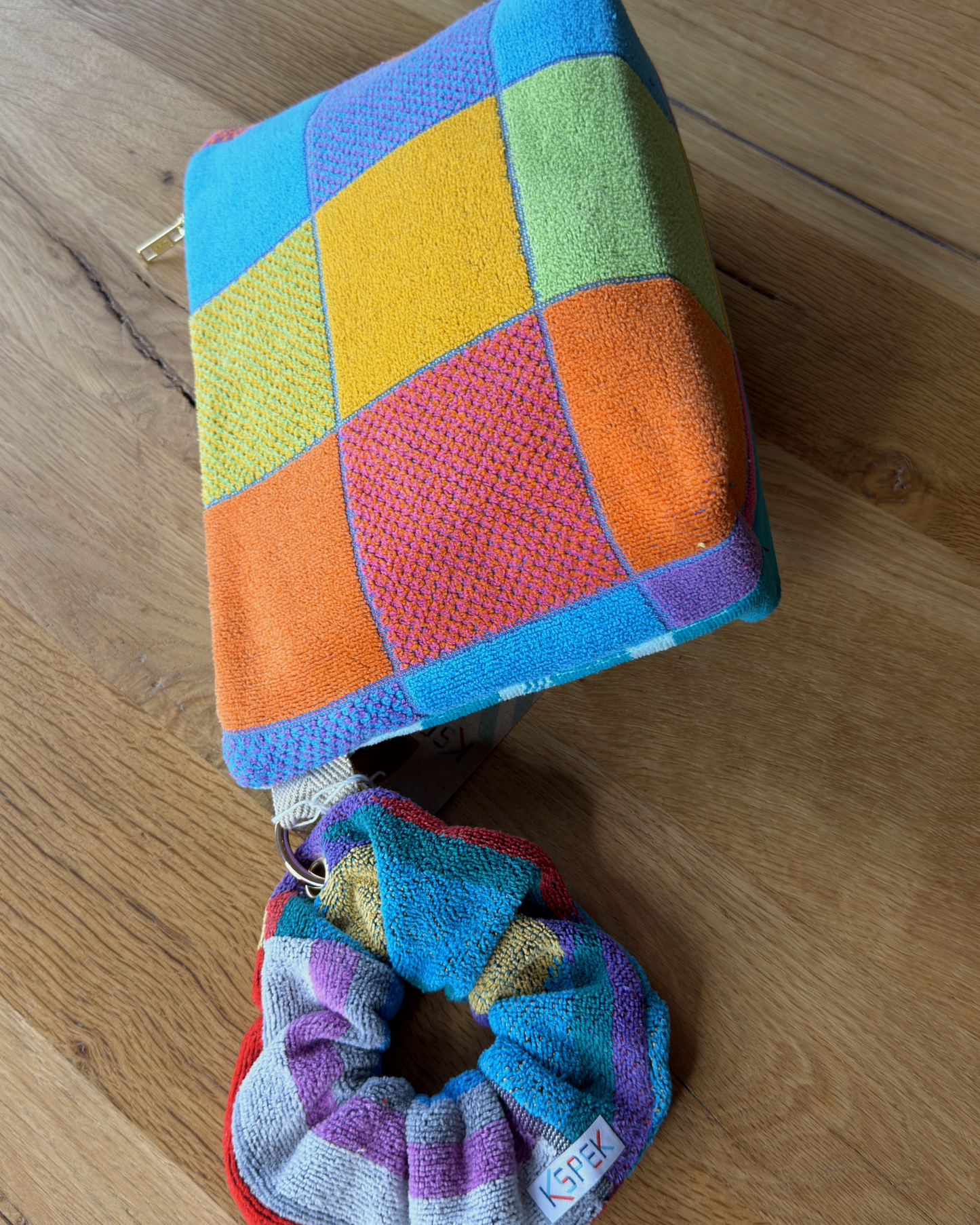 Repurposed Towel Beach Clutch “Best Day” — handmade by Kspek from upcycled vintage textiles, view 5