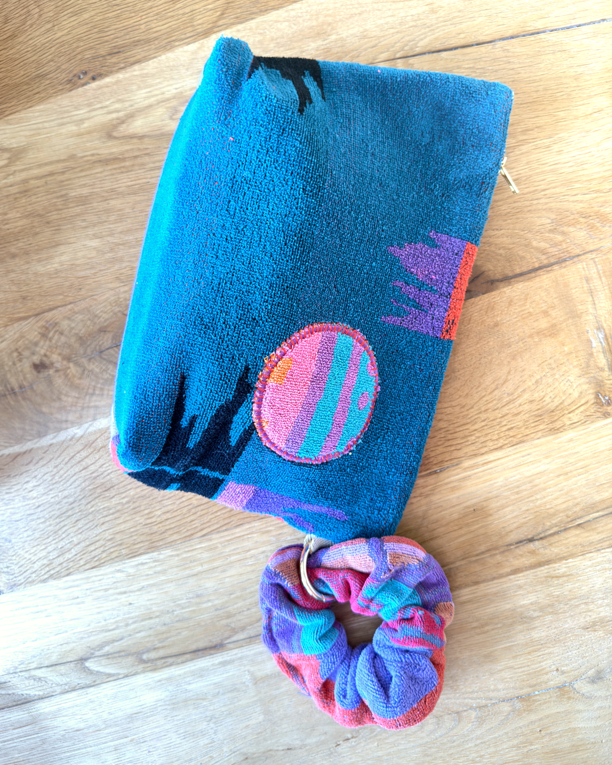 Repurposed Towel Beach Clutch “Desert Dawn” — handmade by Kspek from upcycled vintage textiles, view 6