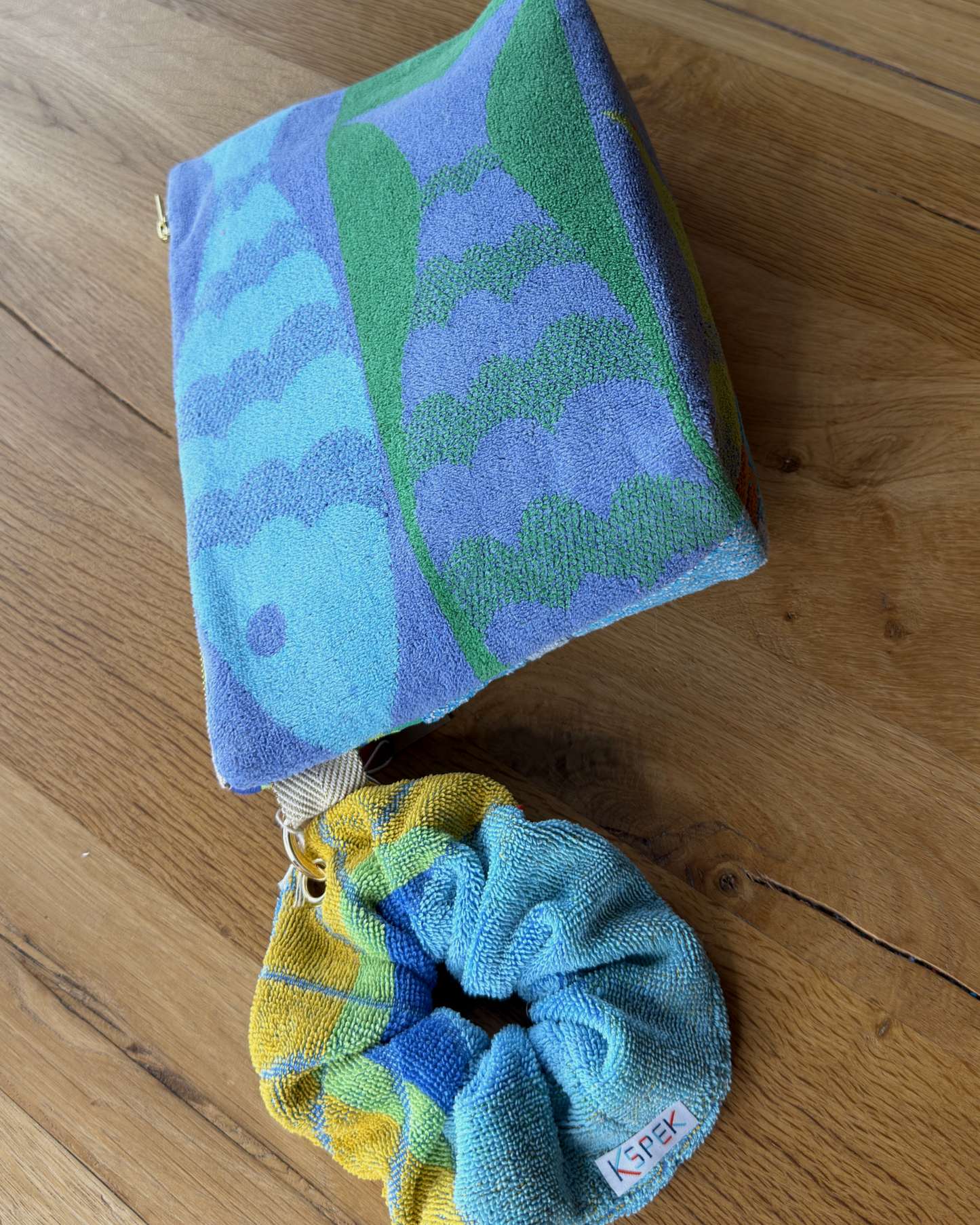 Repurposed Towel Beach Clutch “Fish and Frond” — handmade by Kspek from upcycled vintage textiles, view 5