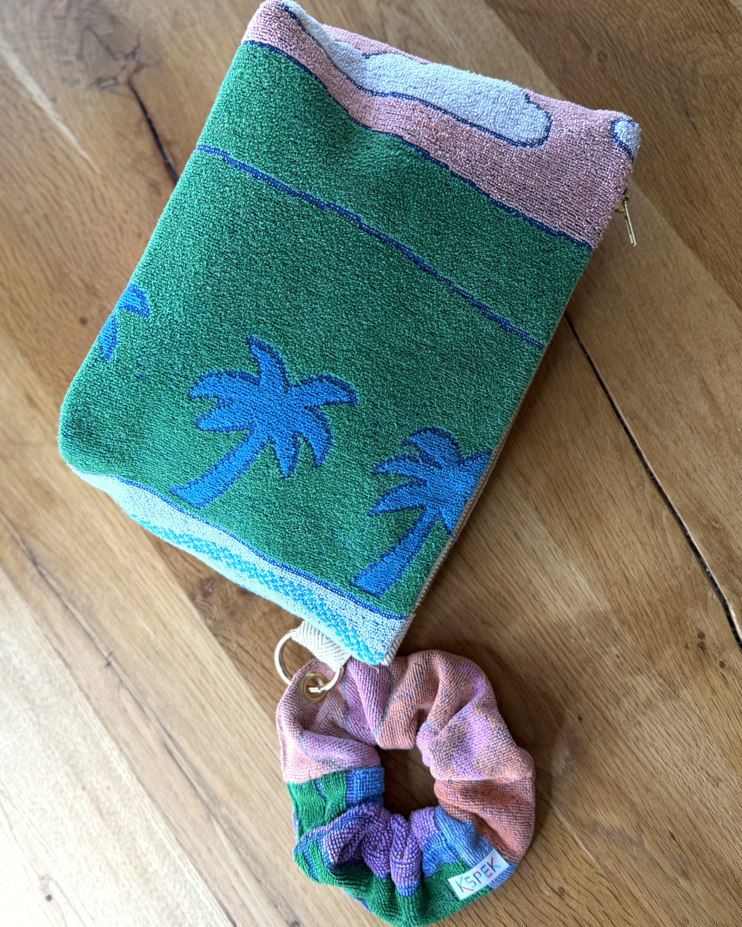 Repurposed Towel Beach Clutch “Coastal Retro Vibes” — handmade by Kspek from upcycled vintage textiles, view 6