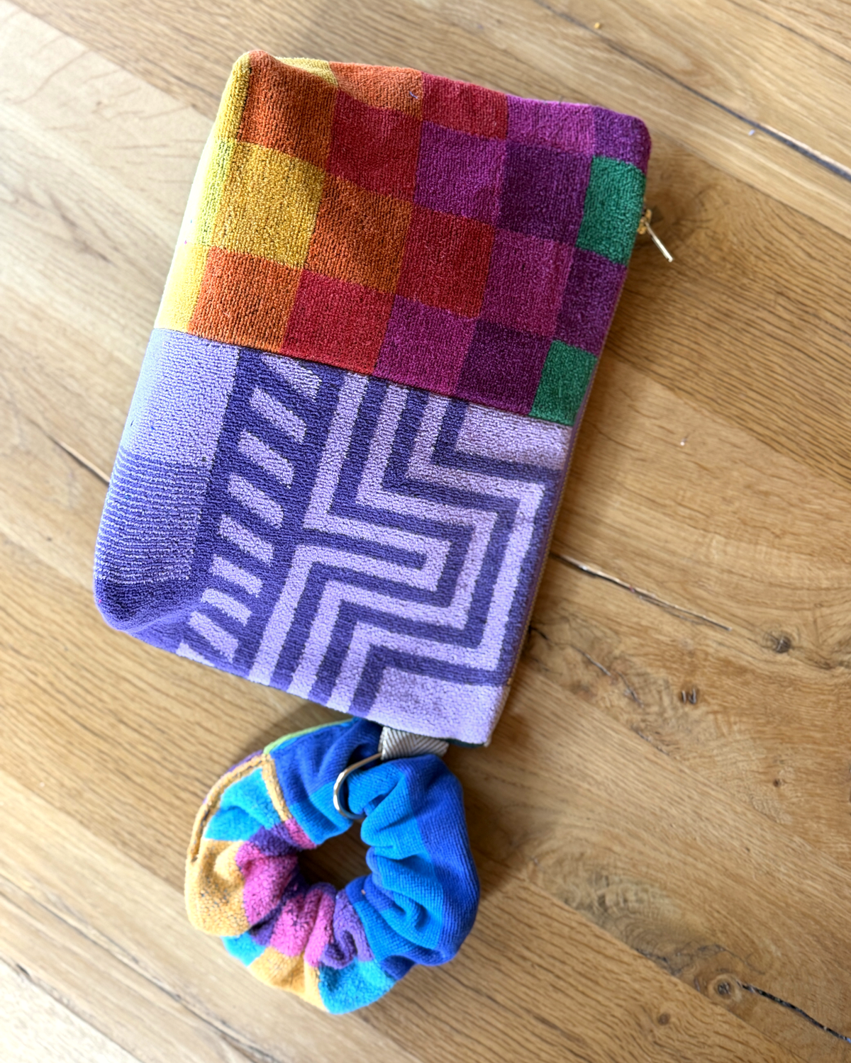 Repurposed Towel Beach Clutch “Sunset Vista” — handmade by Kspek from upcycled vintage textiles, view 6