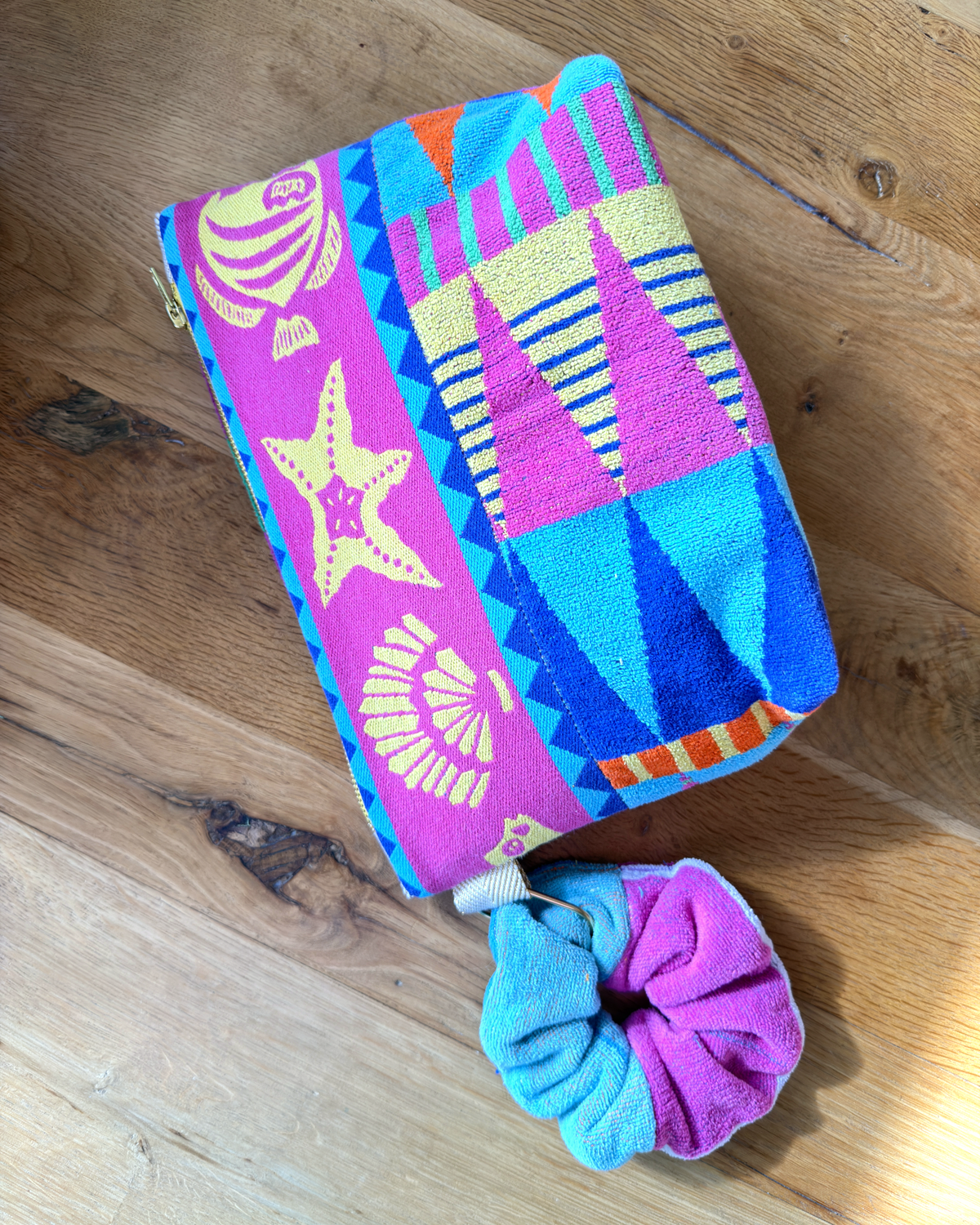 Repurposed Towel Beach Clutch “Tidal Dreams” — handmade by Kspek from upcycled vintage textiles, view 5
