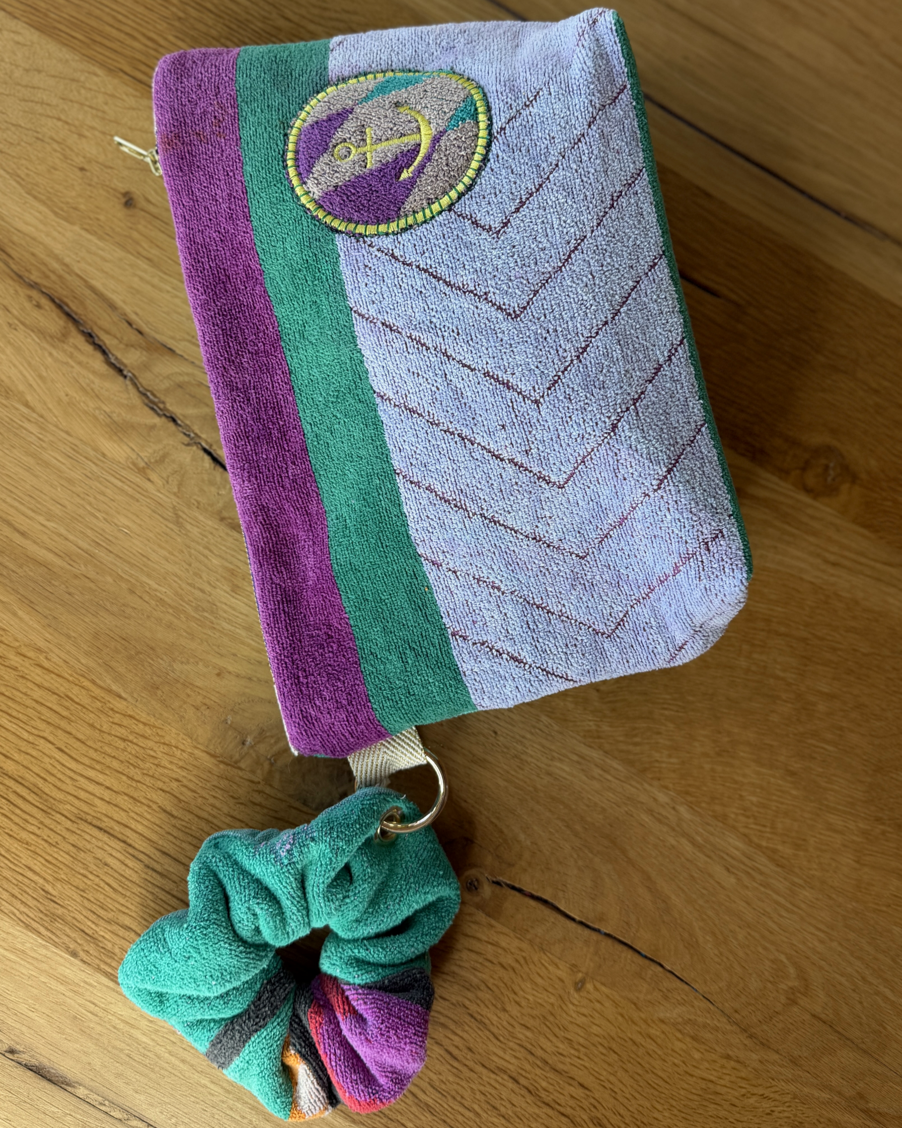 Repurposed Towel Beach Clutch “Beachcomber Bliss” — handmade by Kspek from upcycled vintage textiles, view 5