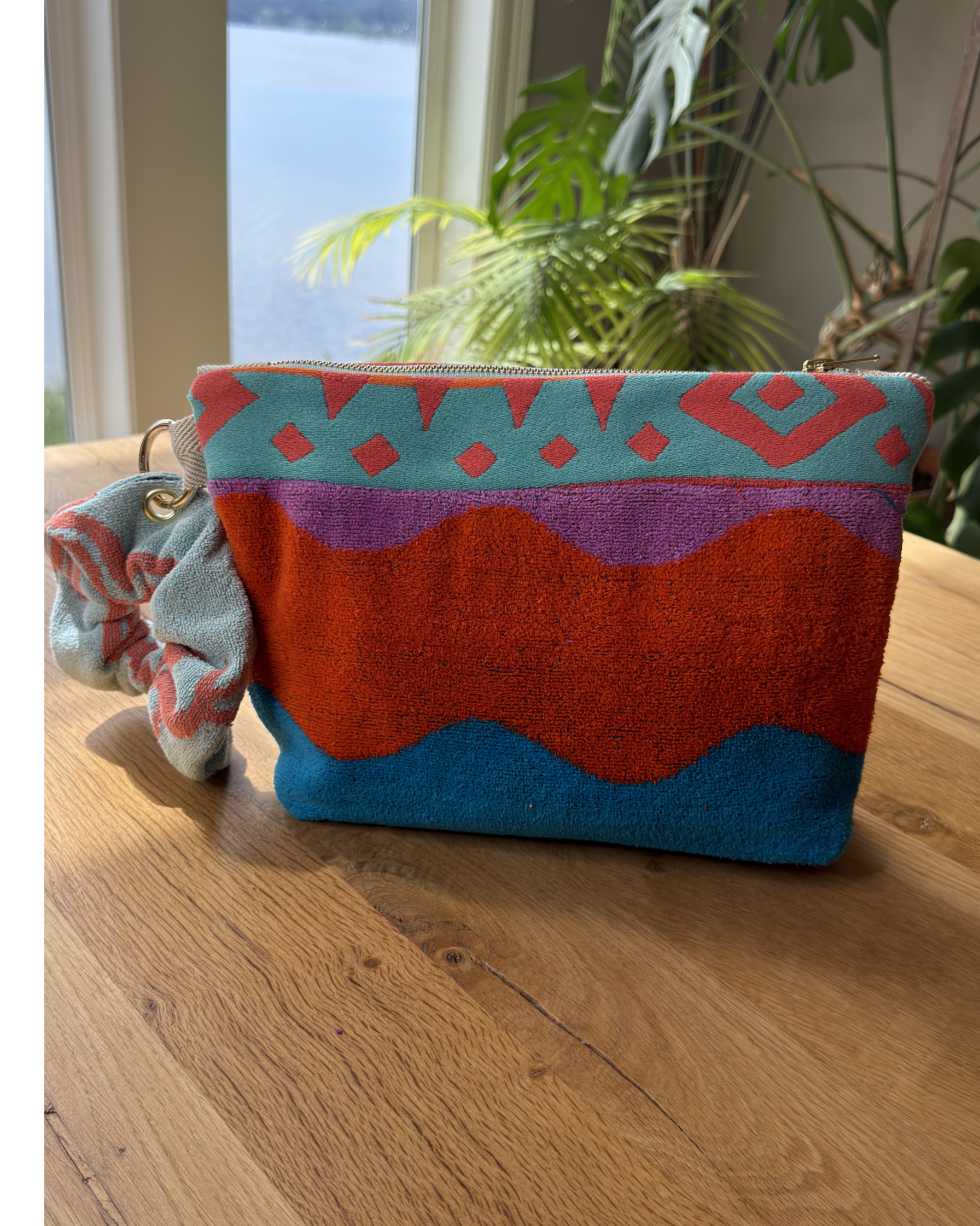 Repurposed Towel Beach Clutch “Shelly Day” — handmade by Kspek from upcycled vintage textiles, view 3