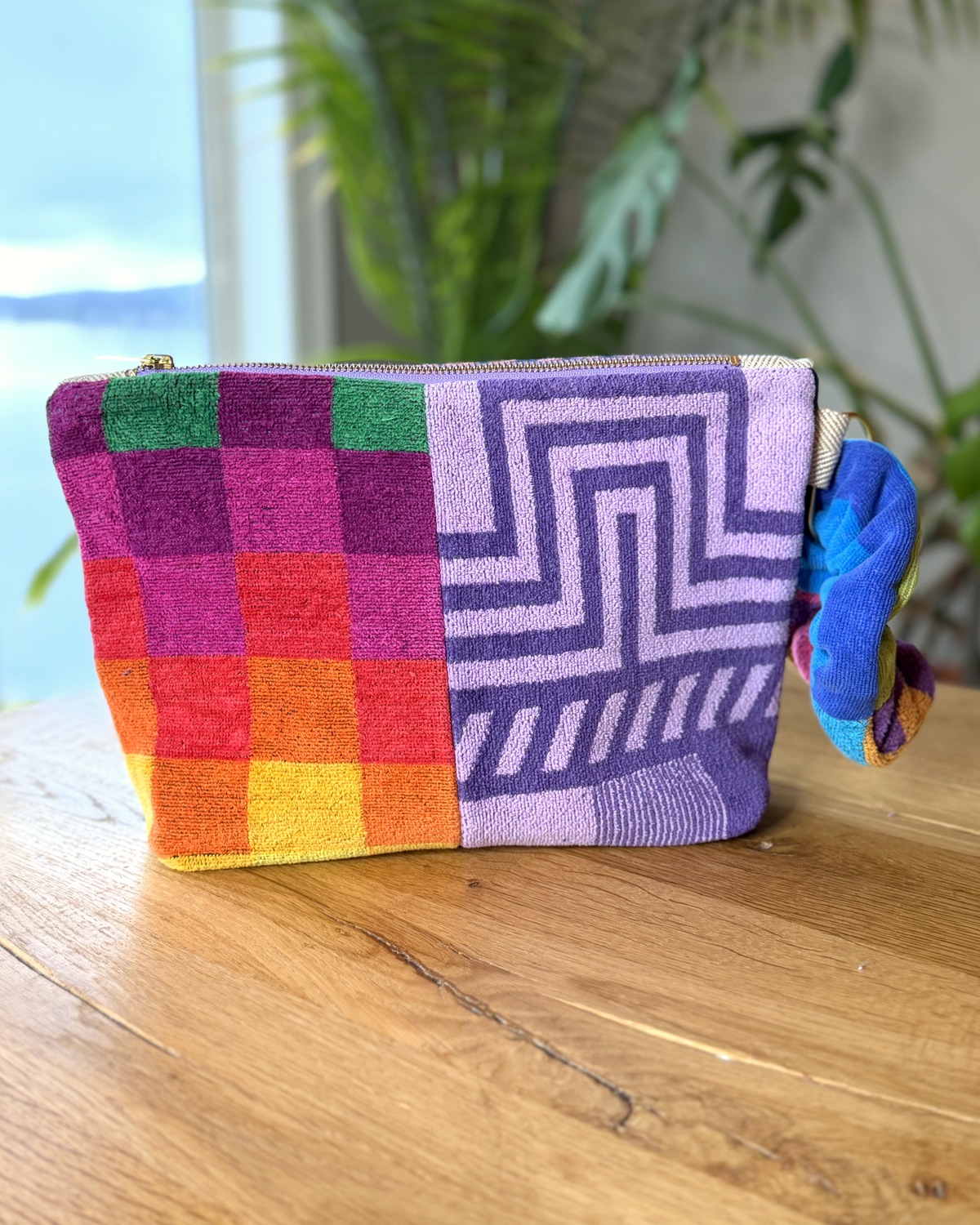 Repurposed Towel Beach Clutch “Sunset Vista” — handmade by Kspek from upcycled vintage textiles, view 4