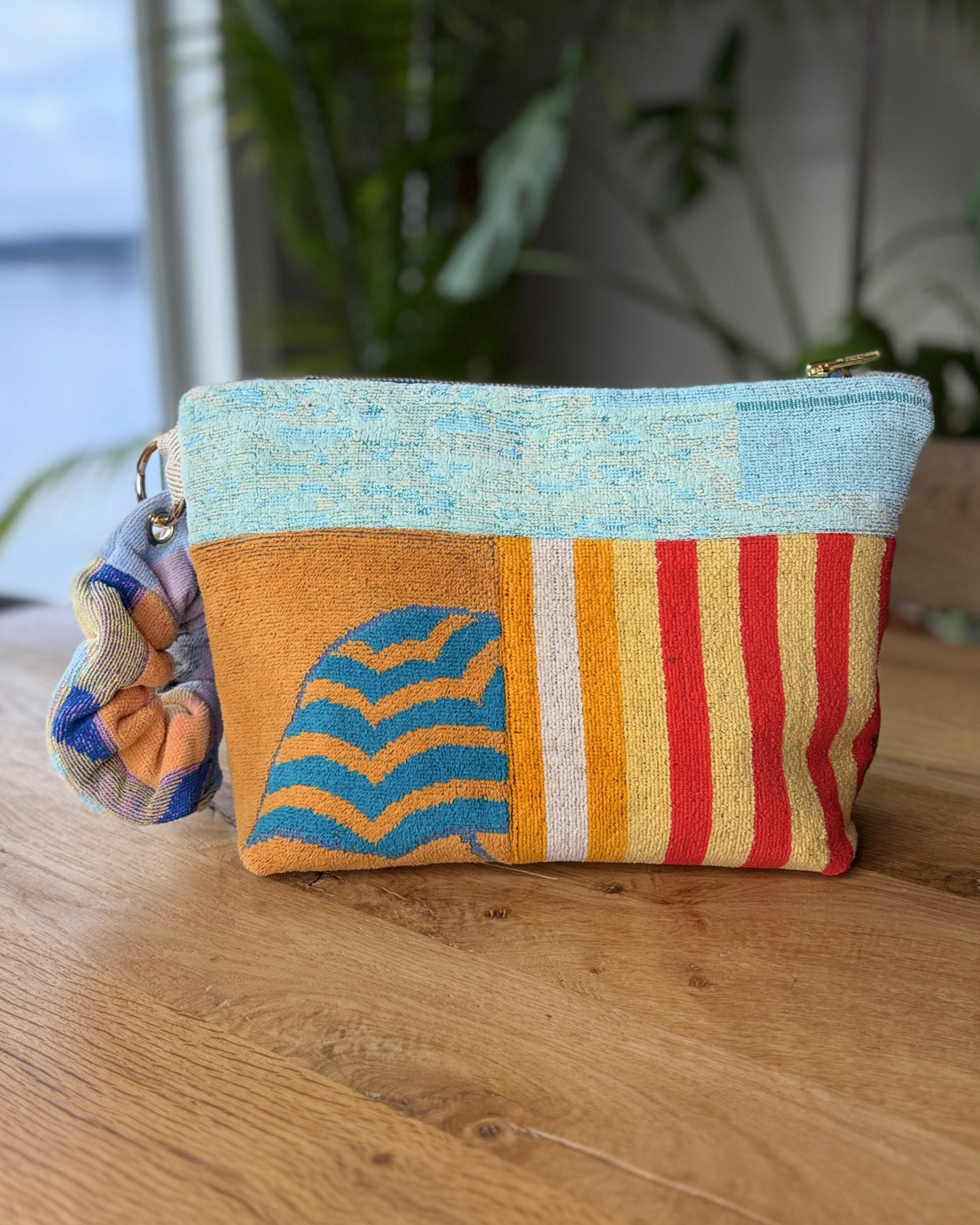 Repurposed Towel Beach Clutch “Surf Horizon” — handmade by Kspek from upcycled vintage textiles, view 3