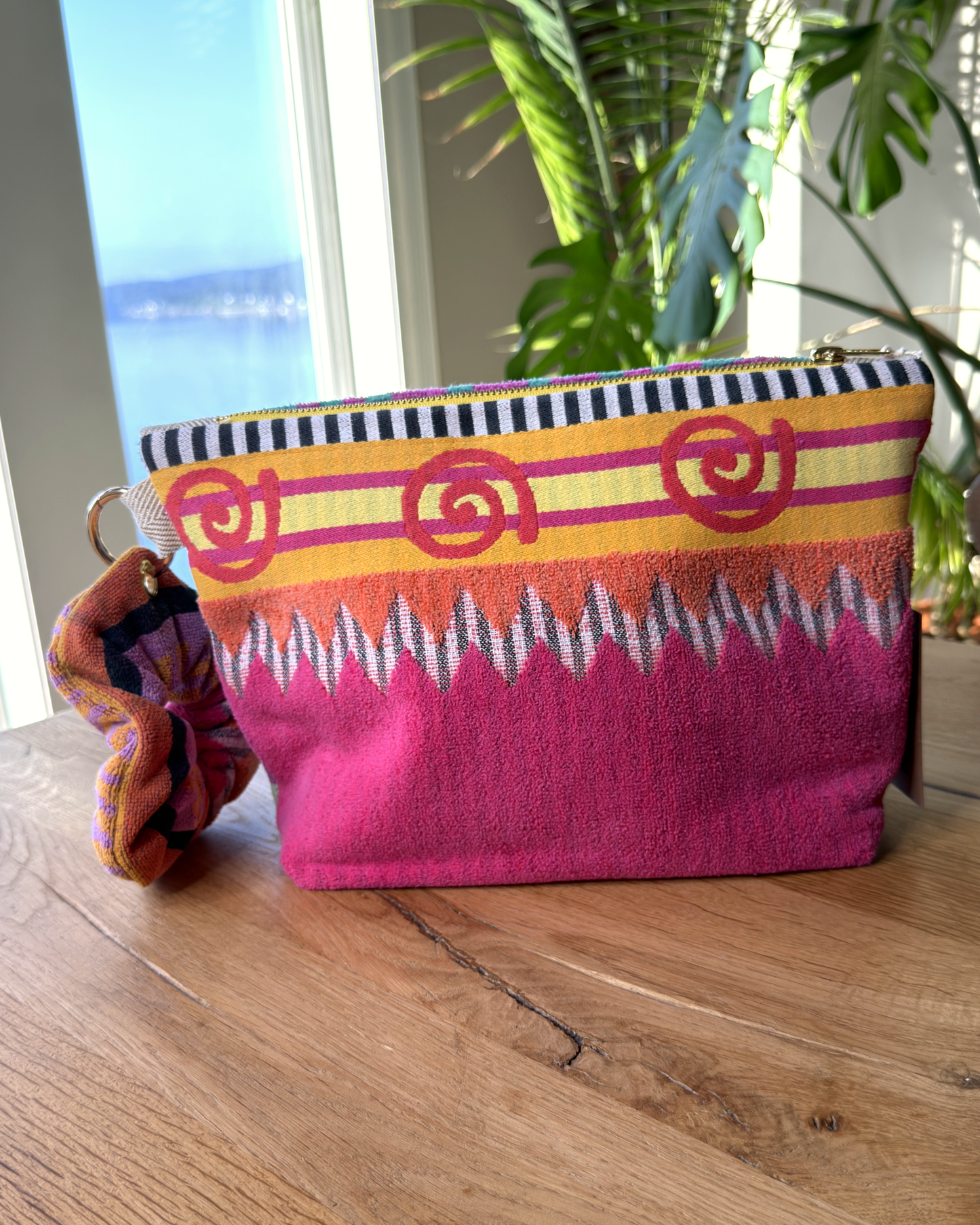 Repurposed Towel Beach Clutch “Coastal Dreamscape” — handmade by Kspek from upcycled vintage textiles, view 3