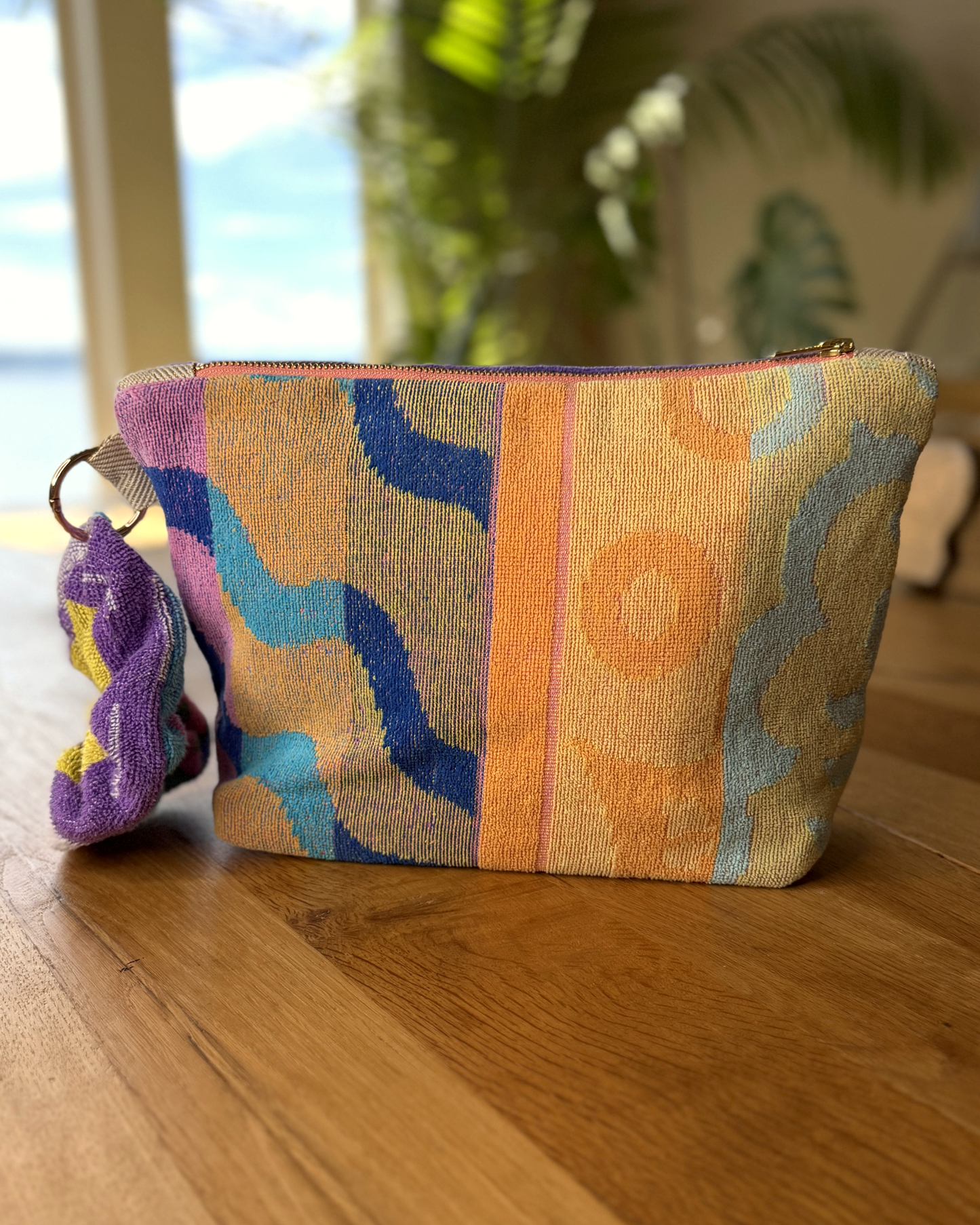 Repurposed Towel Beach Clutch “Breezy Waves” — handmade by Kspek from upcycled vintage textiles, view 3
