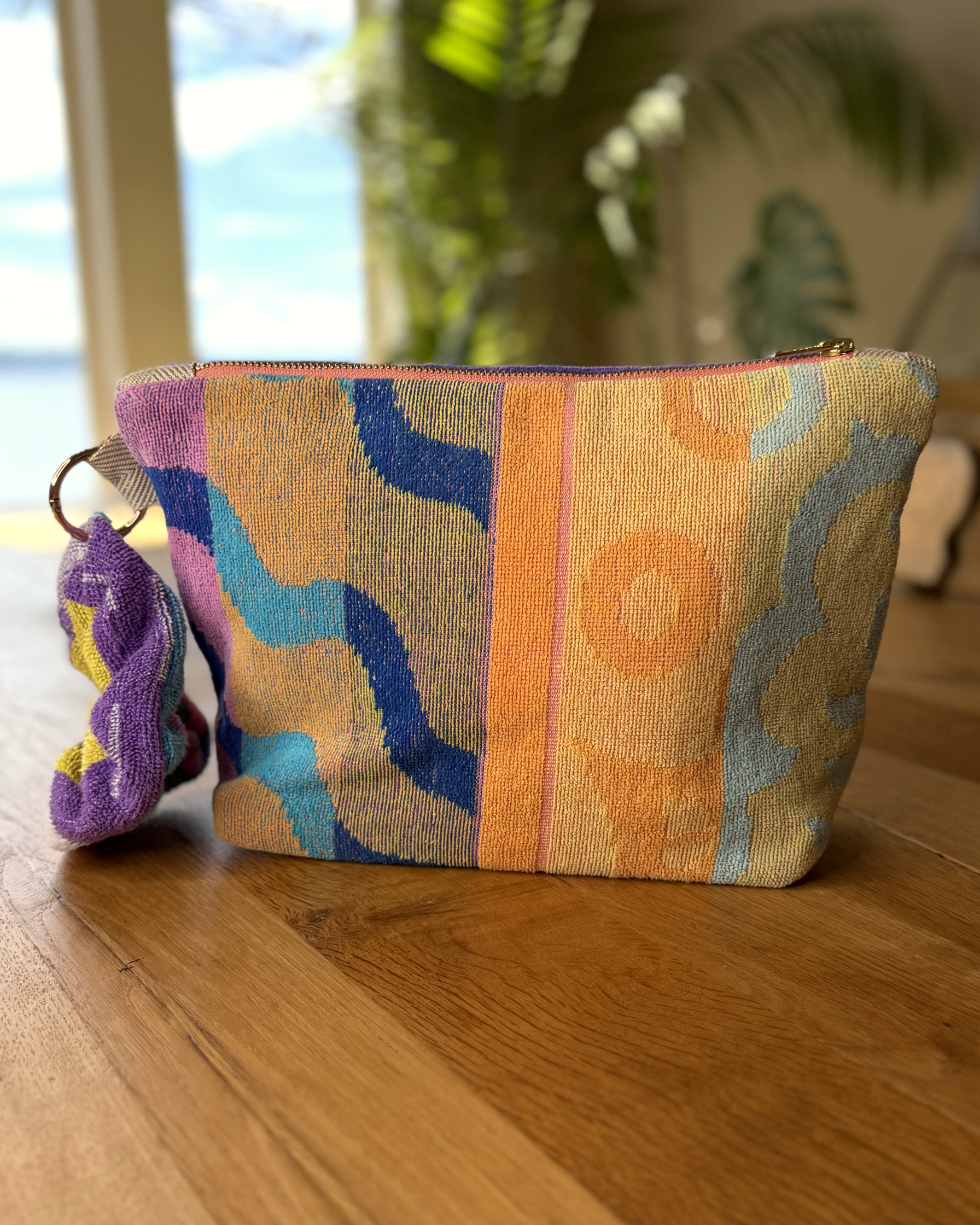 Repurposed Towel Beach Clutch “Breezy Waves” — handmade by Kspek from upcycled vintage textiles, view 3