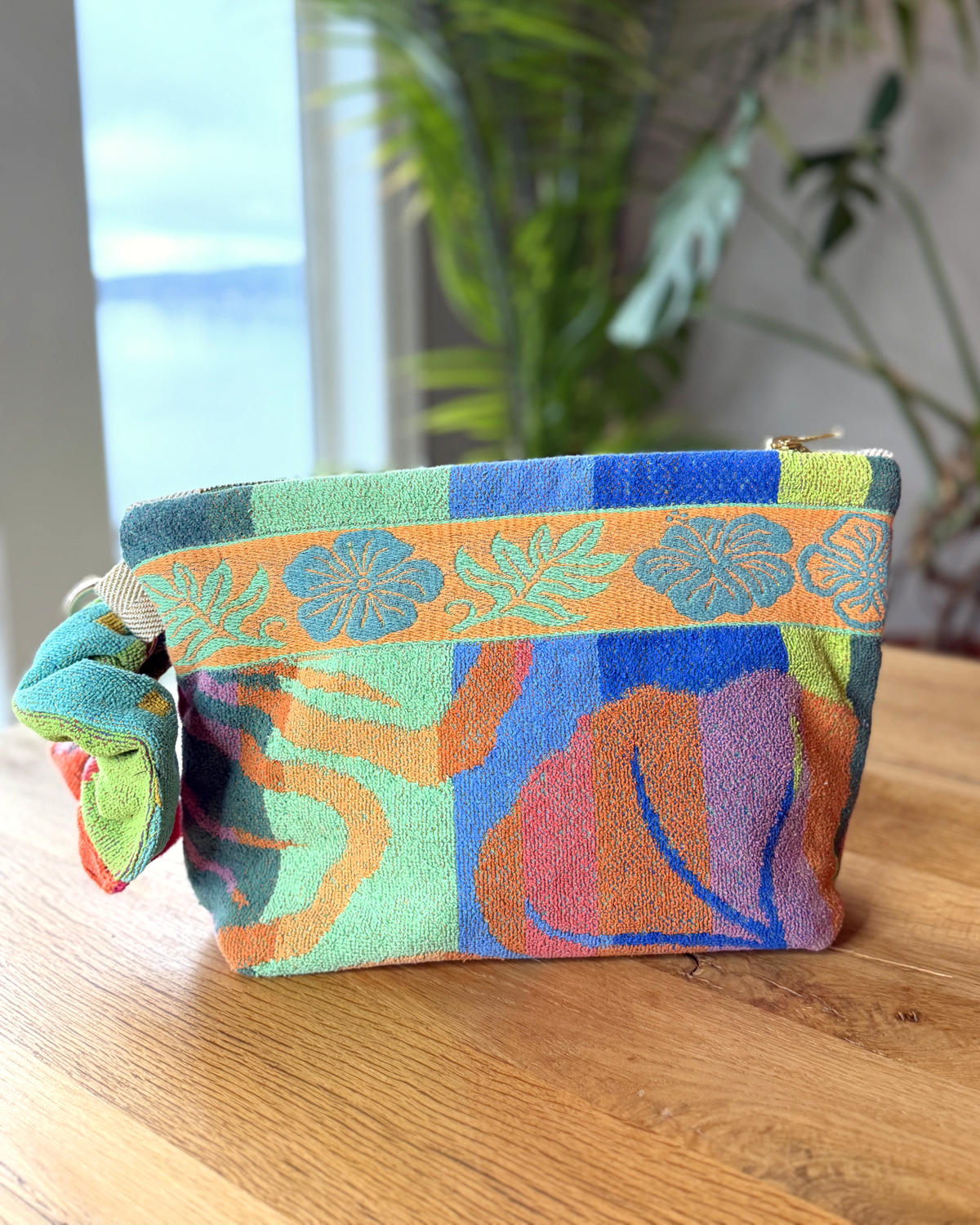 Repurposed Towel Beach Clutch “Horizon Wave” — handmade by Kspek from upcycled vintage textiles, view 3