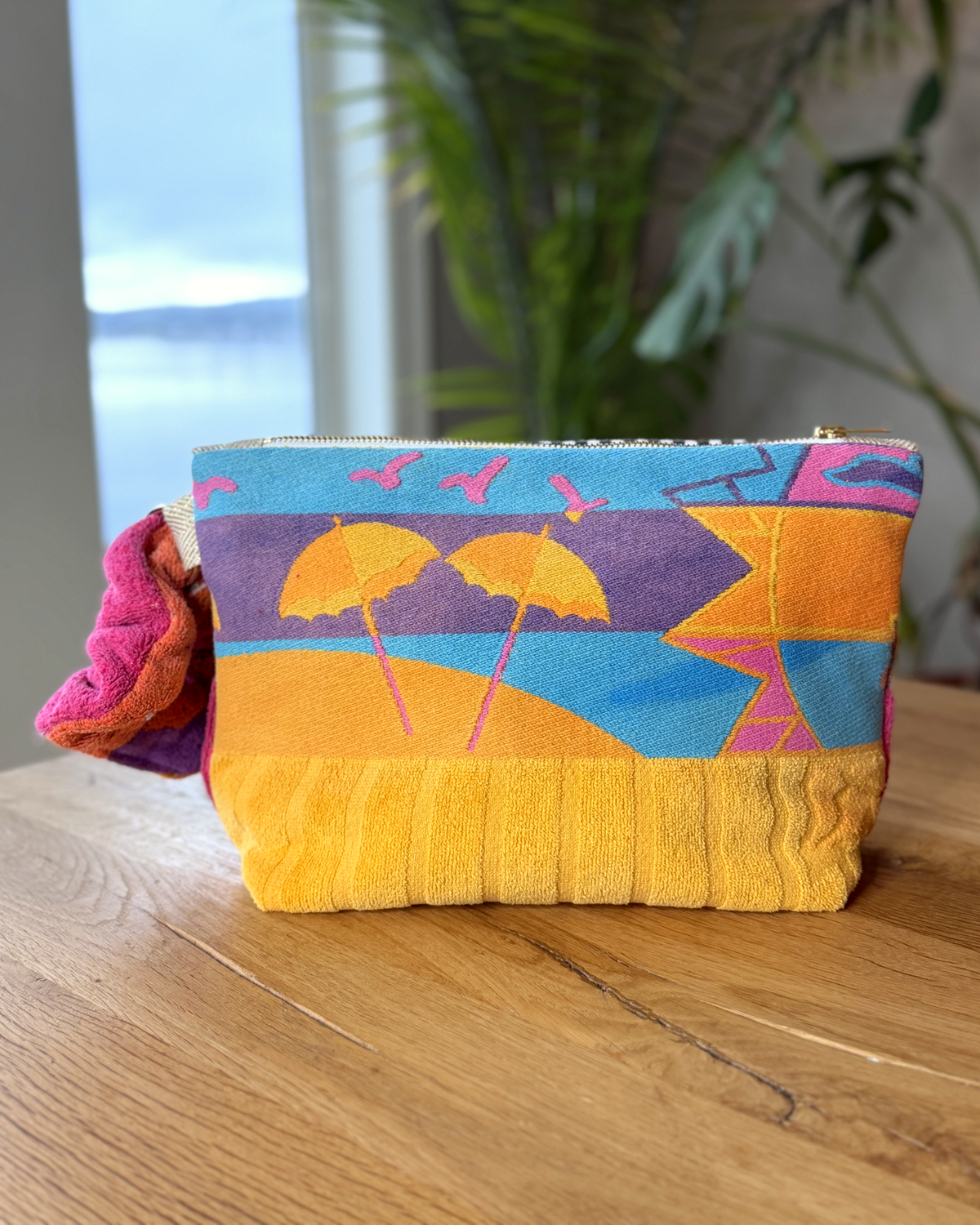 Repurposed Towel Beach Clutch “Tide Horizon” — handmade by Kspek from upcycled vintage textiles, view 3