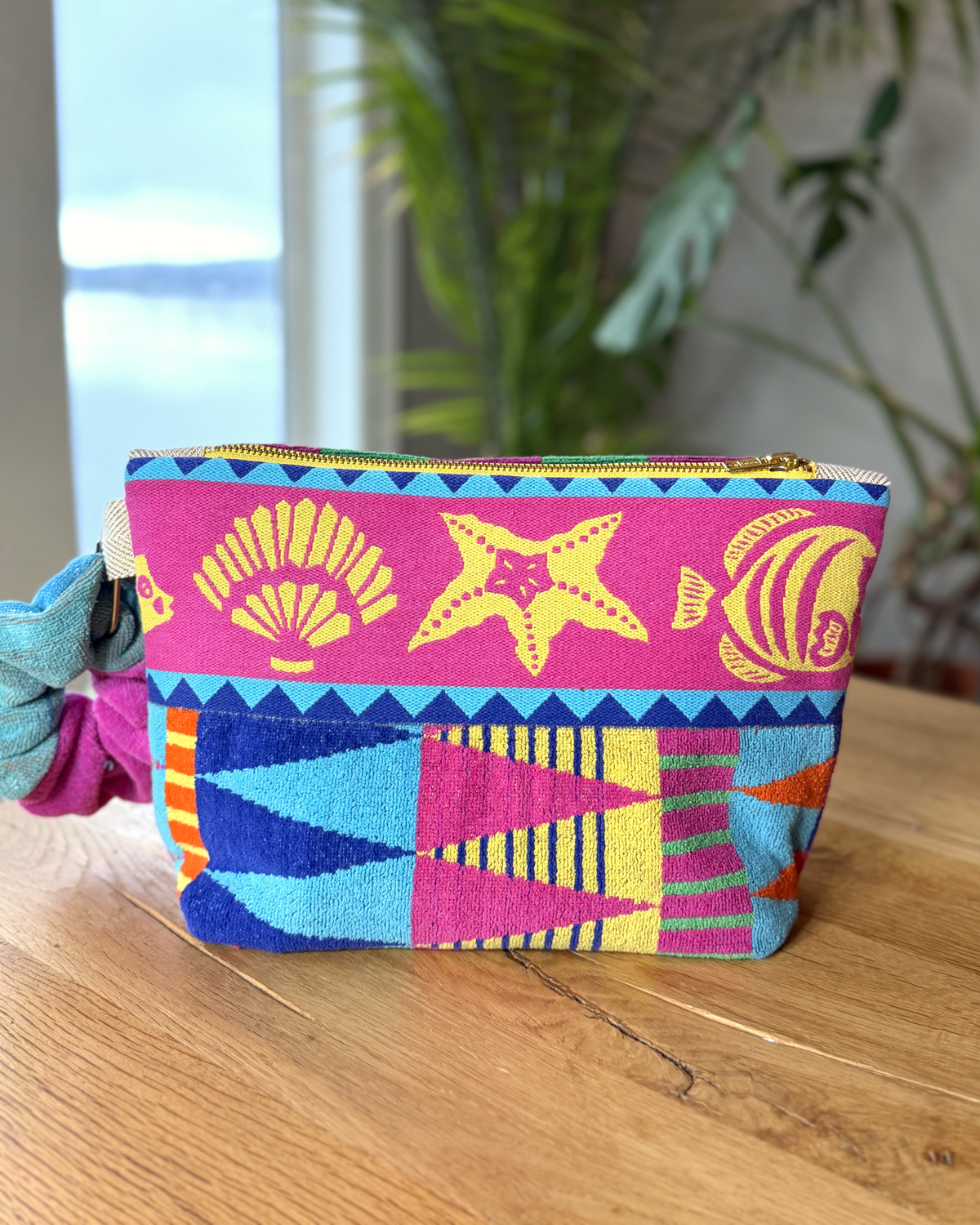 Repurposed Towel Beach Clutch “Tidal Dreams” — handmade by Kspek from upcycled vintage textiles, view 3