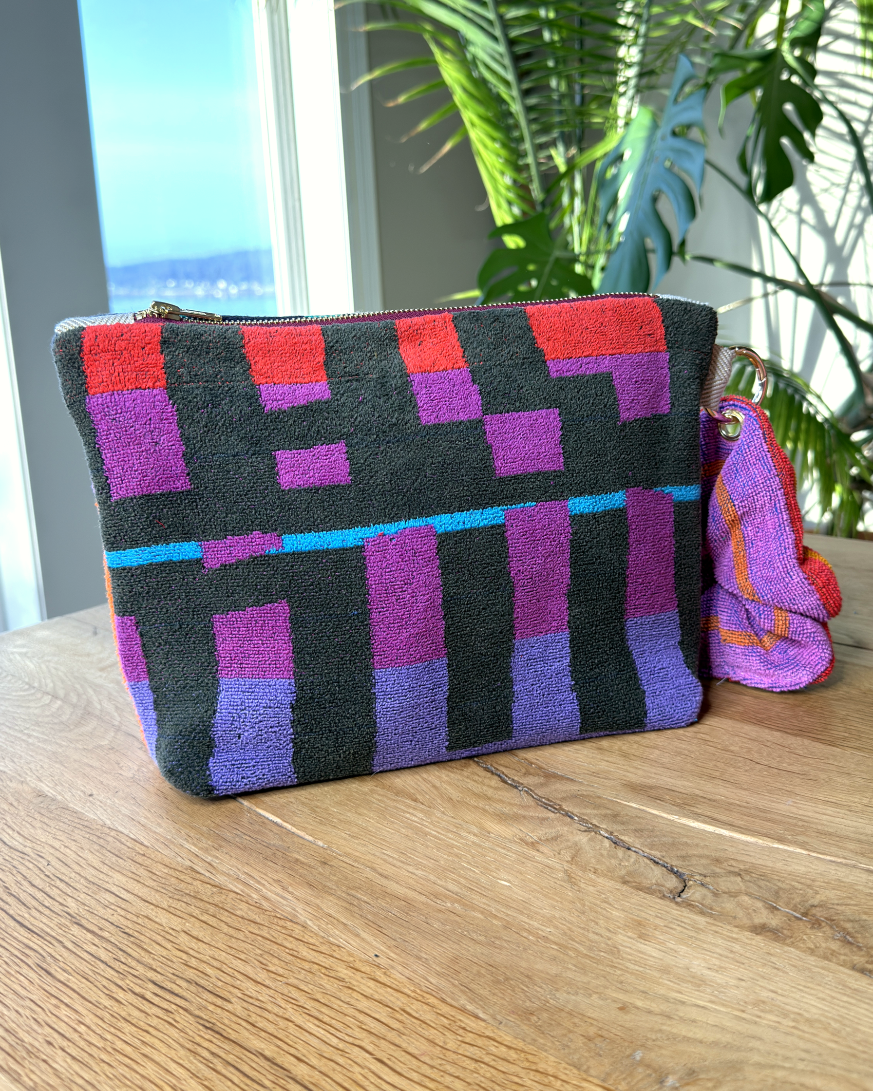 Repurposed Towel Beach Clutch “Tropical Mosaic” — handmade by Kspek from upcycled vintage textiles, view 4