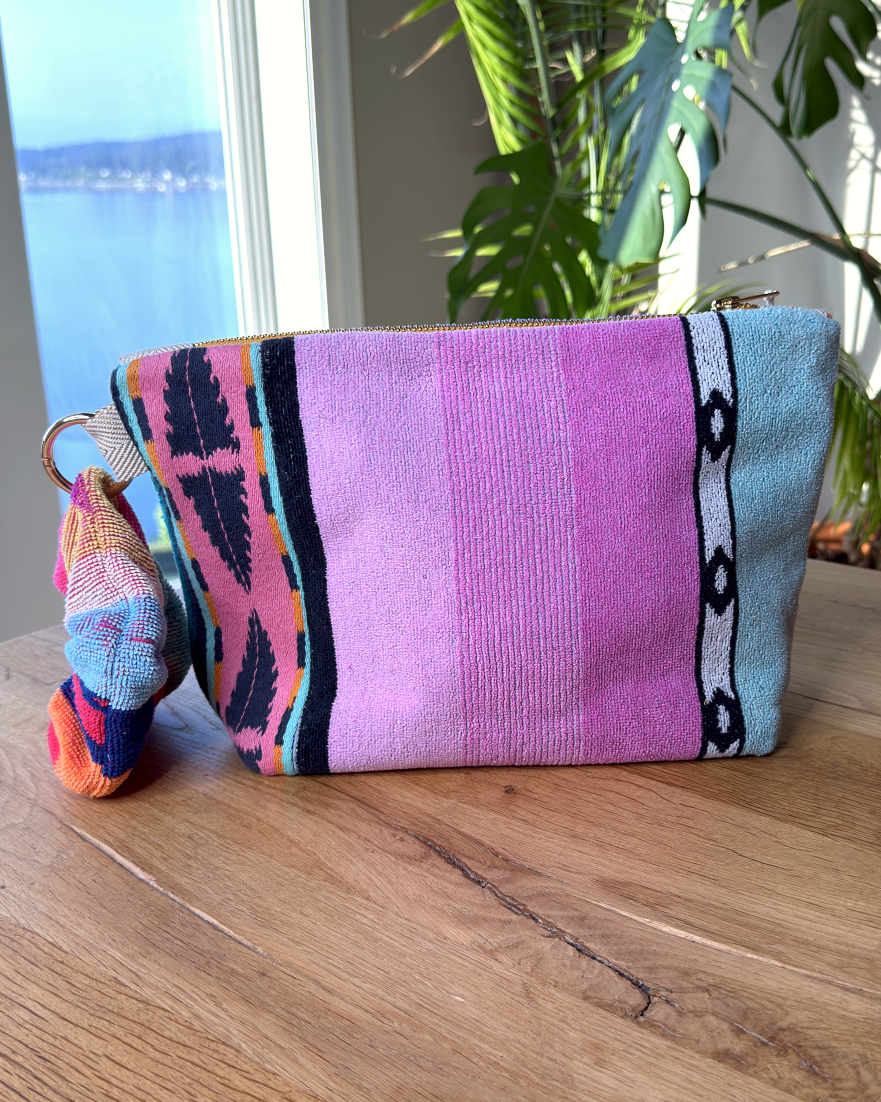 Repurposed Towel Beach Clutch “Retro Beach Vibes” — handmade by Kspek from upcycled vintage textiles, view 3