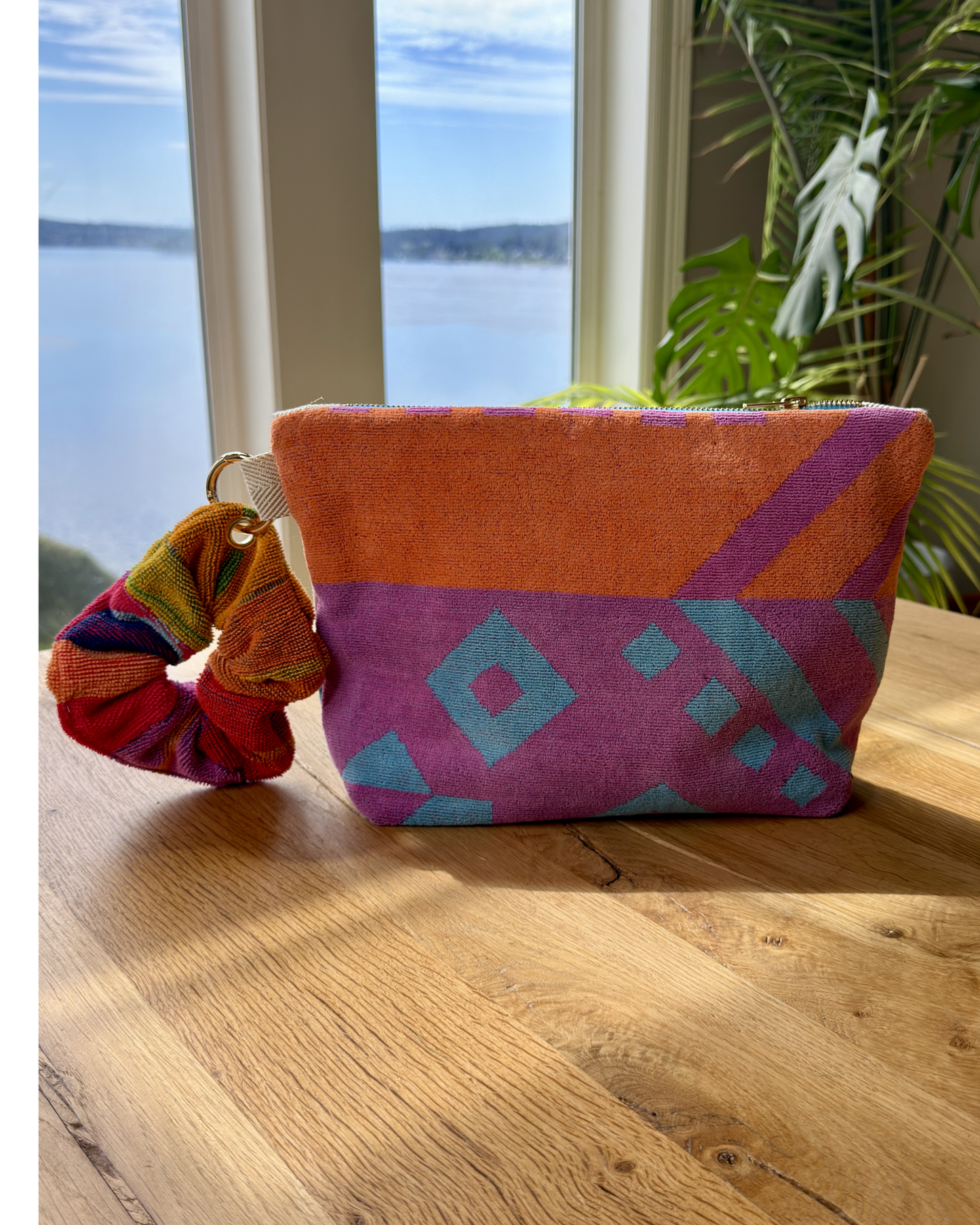 Repurposed Towel Beach Clutch “Sunset Wave” — handmade by Kspek from upcycled vintage textiles