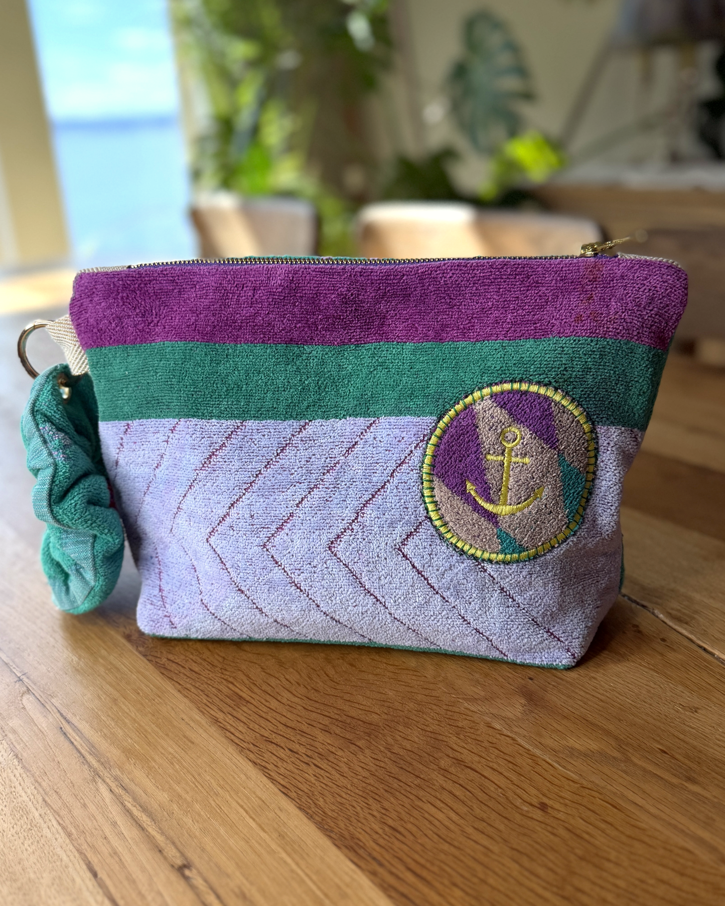 Repurposed Towel Beach Clutch “Beachcomber Bliss” — handmade by Kspek from upcycled vintage textiles, view 3
