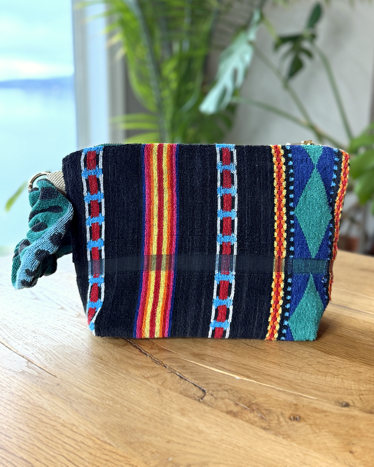 Repurposed Towel Beach Clutch “Desert Waves” — handmade by Kspek from upcycled vintage textiles, view 3