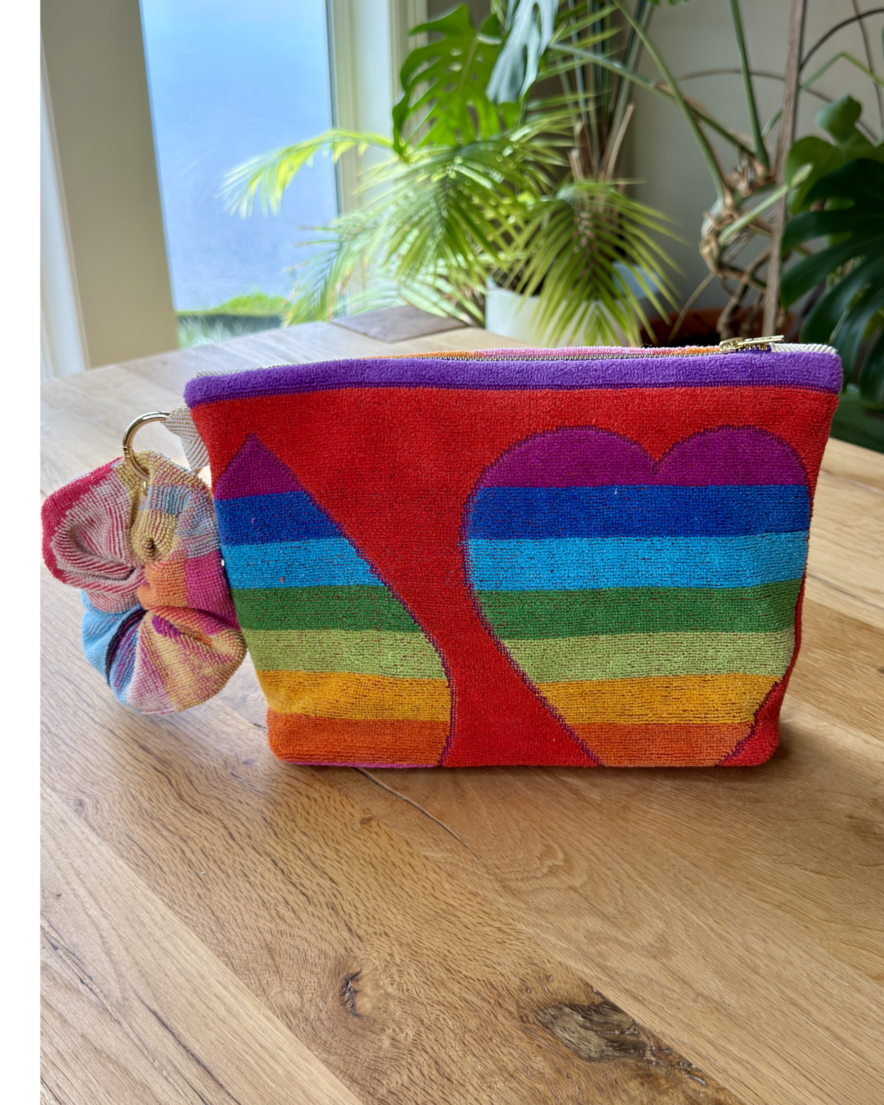 Repurposed Towel Beach Clutch “Rainbow Shores” — handmade by Kspek from upcycled vintage textiles