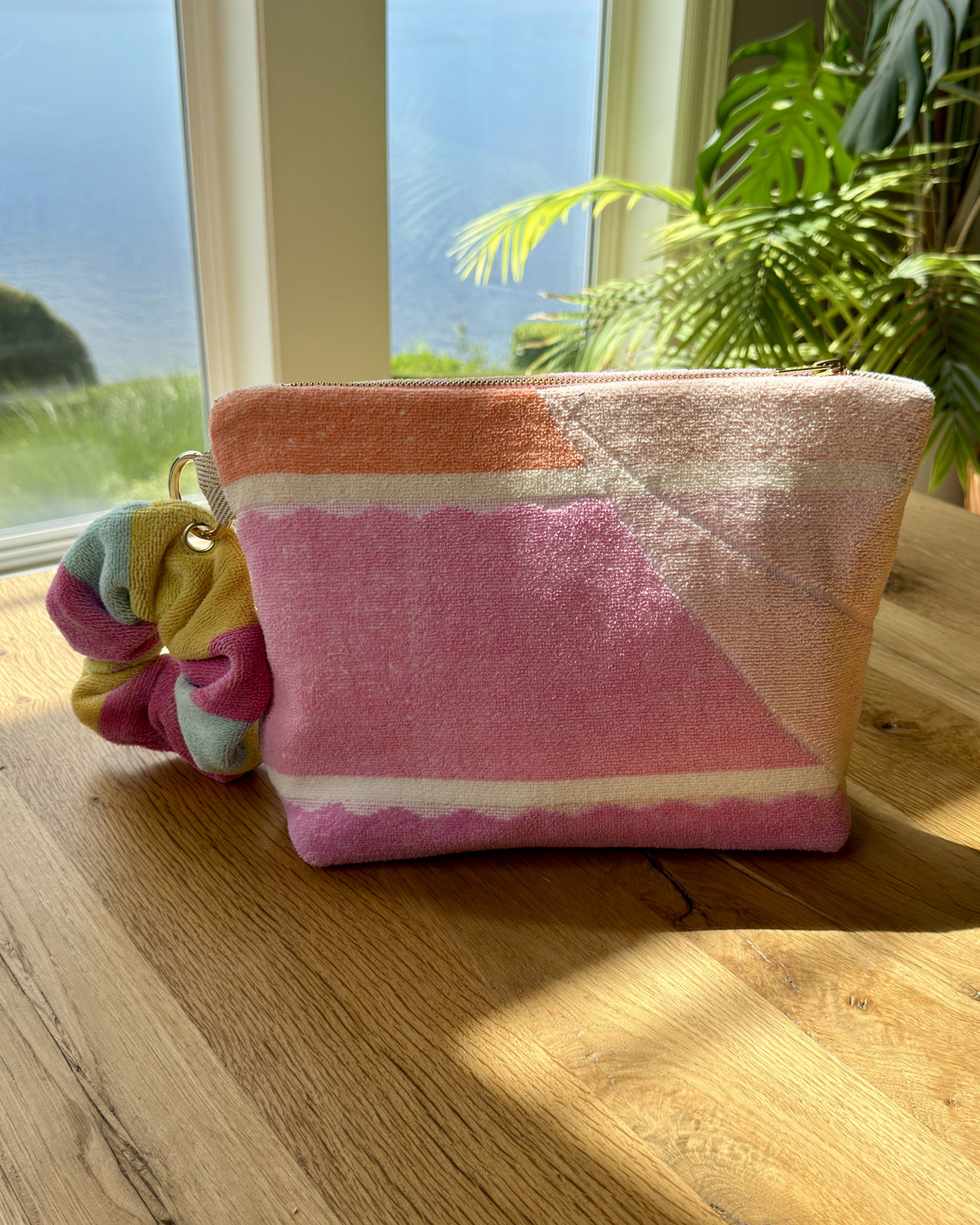 Repurposed Towel Beach Clutch “Sunset Shores” — handmade by Kspek from upcycled vintage textiles