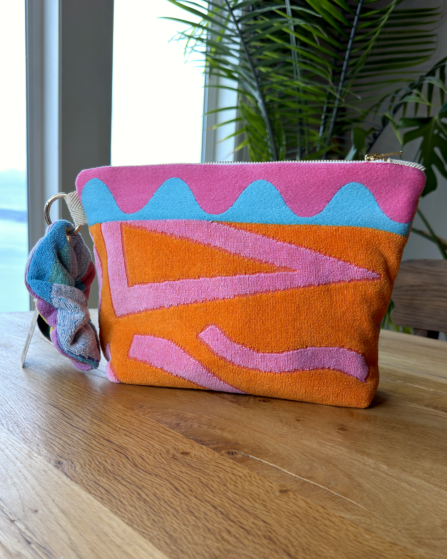 Repurposed Towel Beach Clutch “Sorbet Stroll” — handmade by Kspek from upcycled vintage textiles, view 3