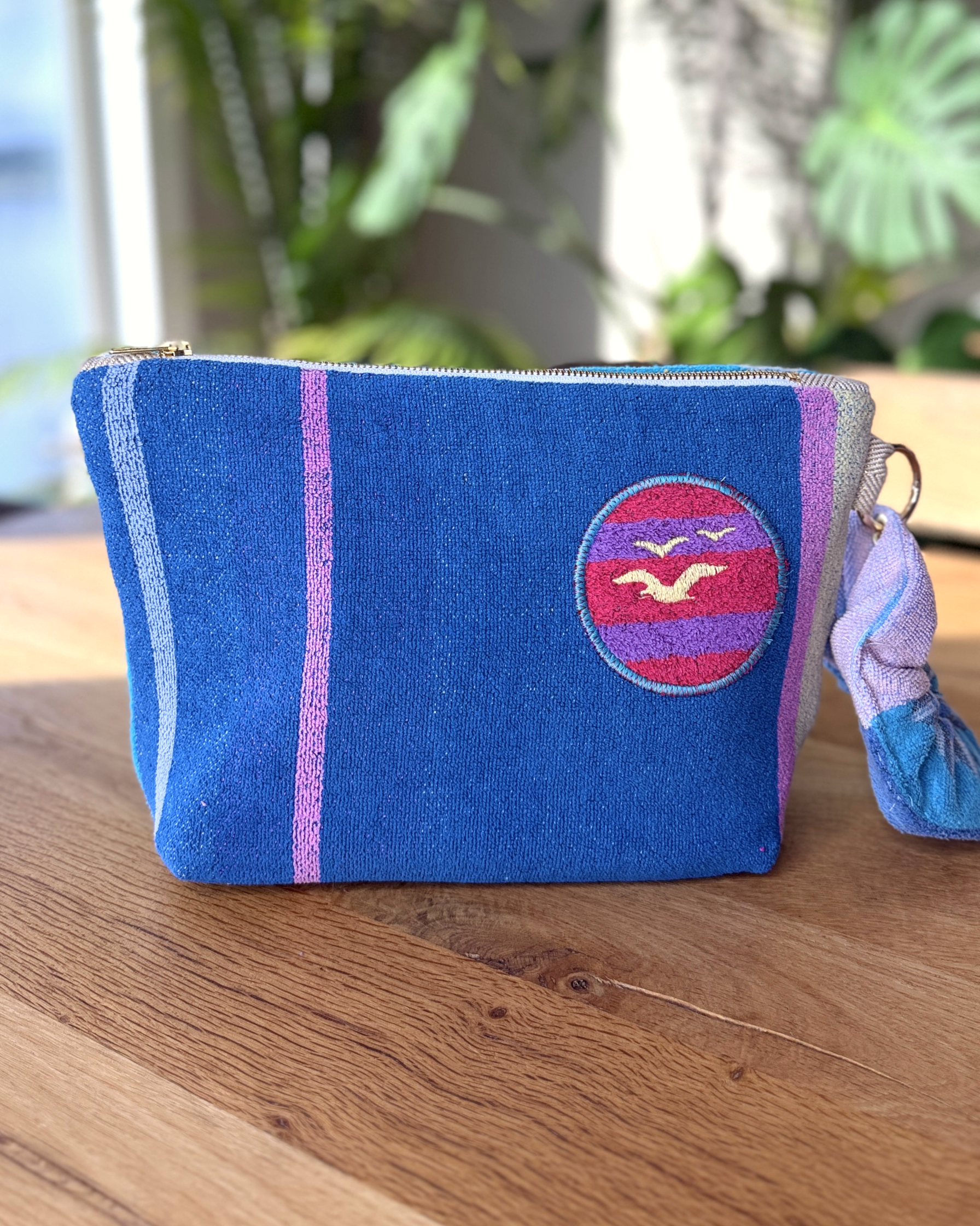 Repurposed Towel Beach Clutch “Tide Horizon” — handmade by Kspek from upcycled vintage textiles, view 4