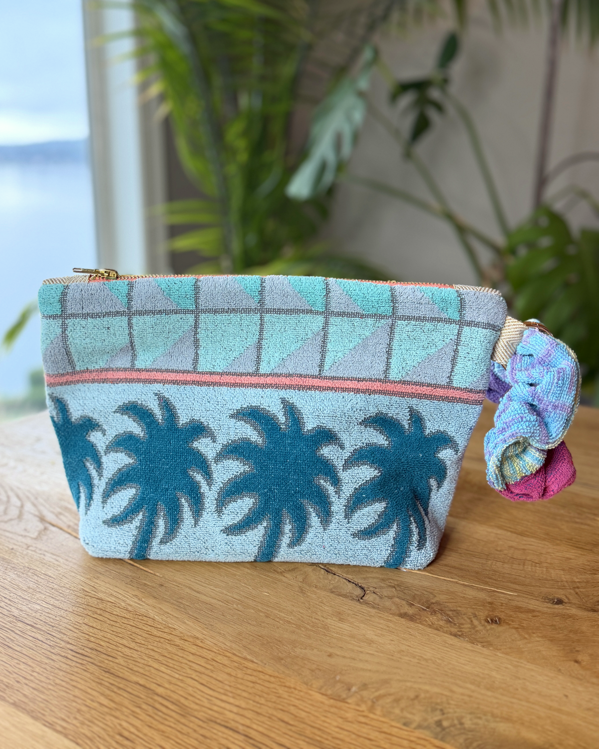 Repurposed Towel Beach Clutch “Coastal Horizon” — handmade by Kspek from upcycled vintage textiles, view 4