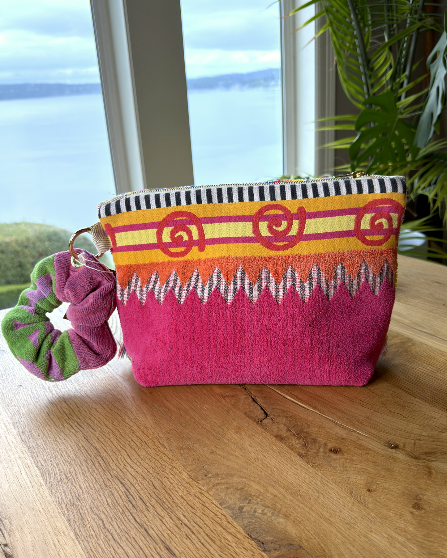Repurposed Towel Beach Clutch “Fringe Benefits” — handmade by Kspek from upcycled vintage textiles, view 3
